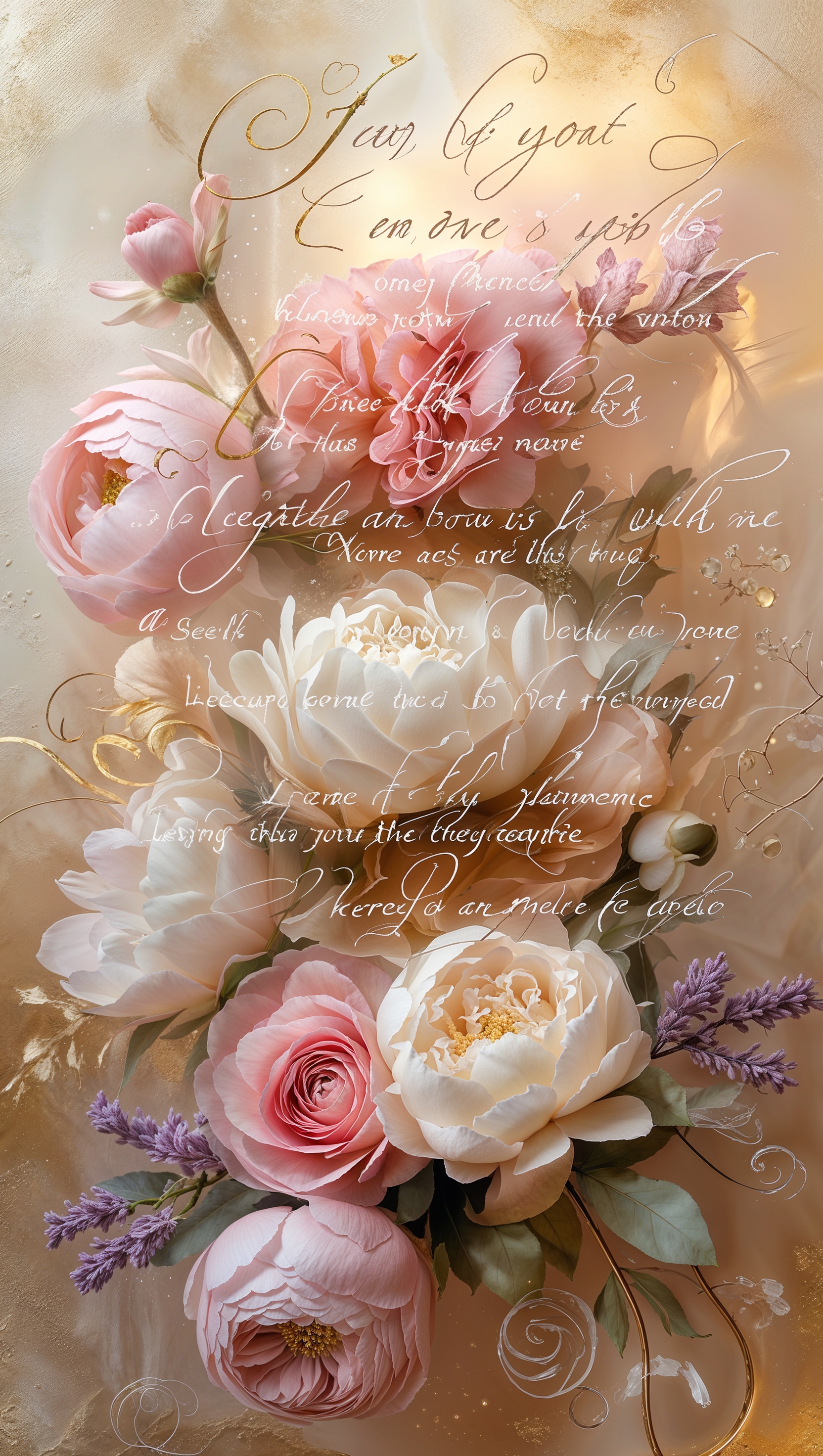 A romantic quote with soft flowers and warm tones