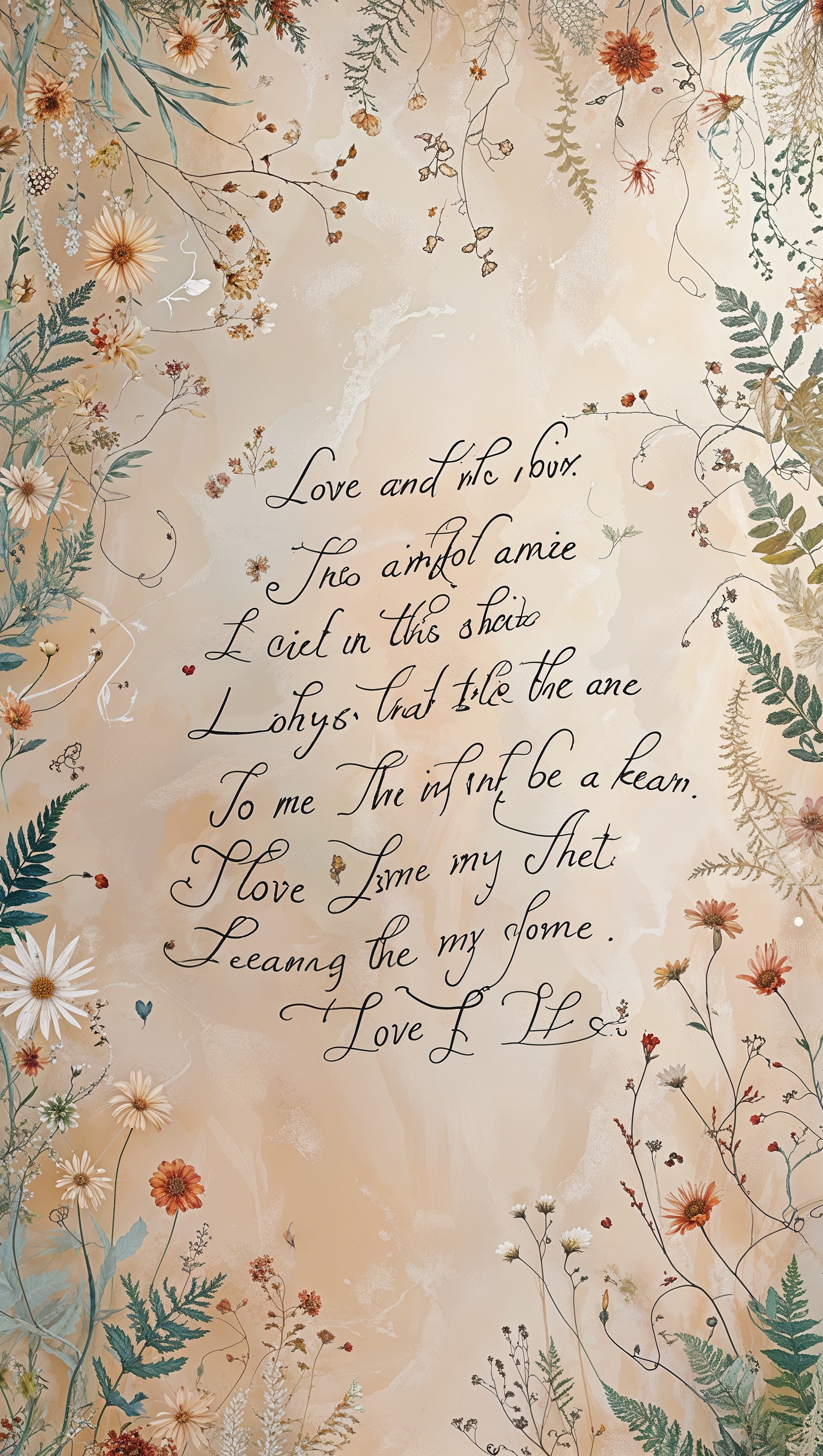 A love quote with boho floral design on a cream background