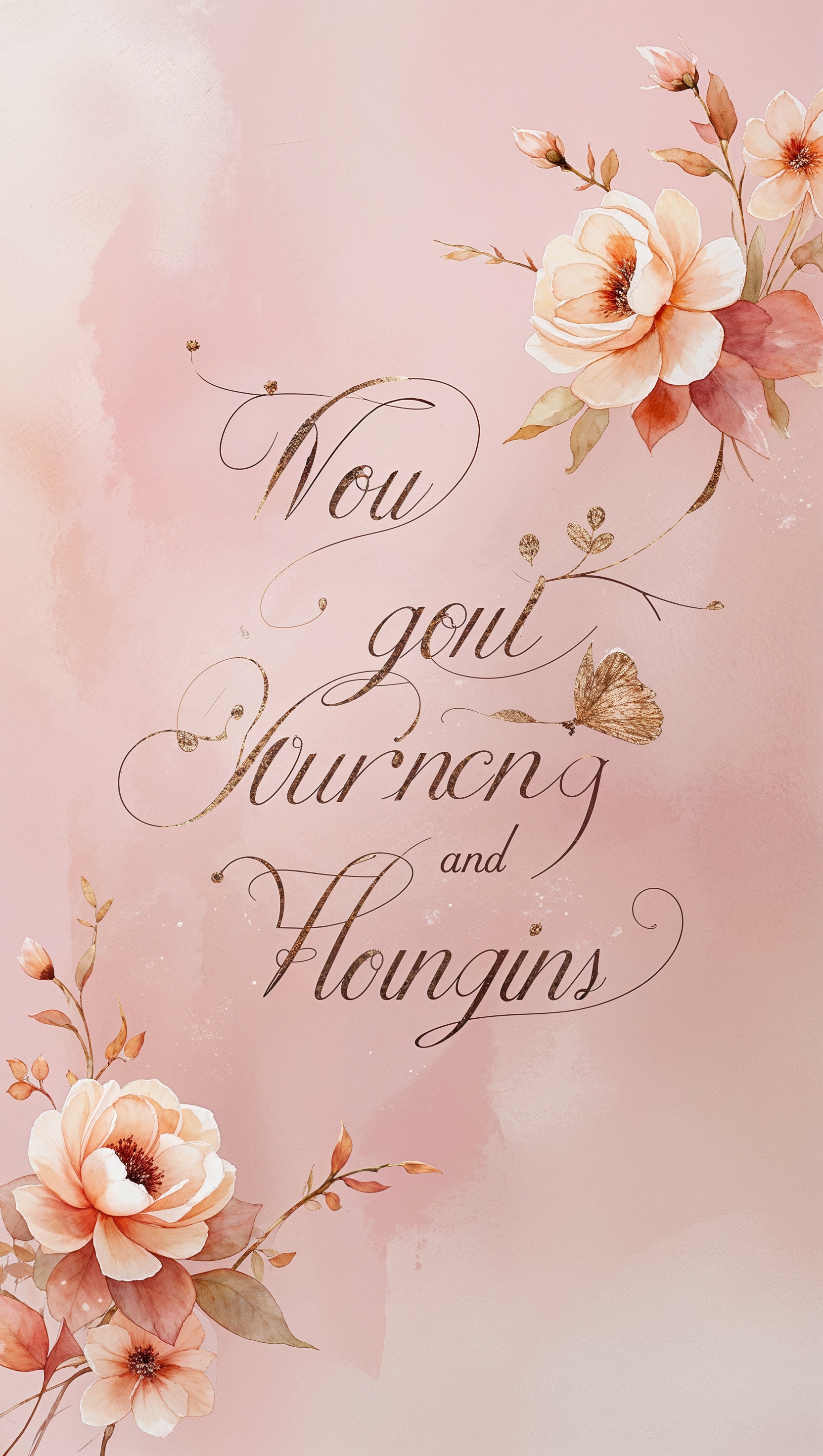 An inspiring quote on a pastel pink minimalist background with soft flowers