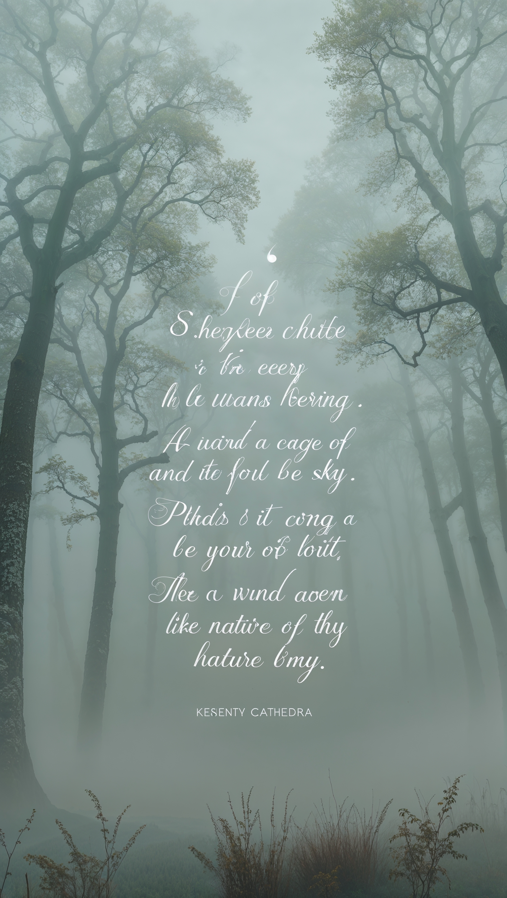 A quote about inner peace with a misty forest background