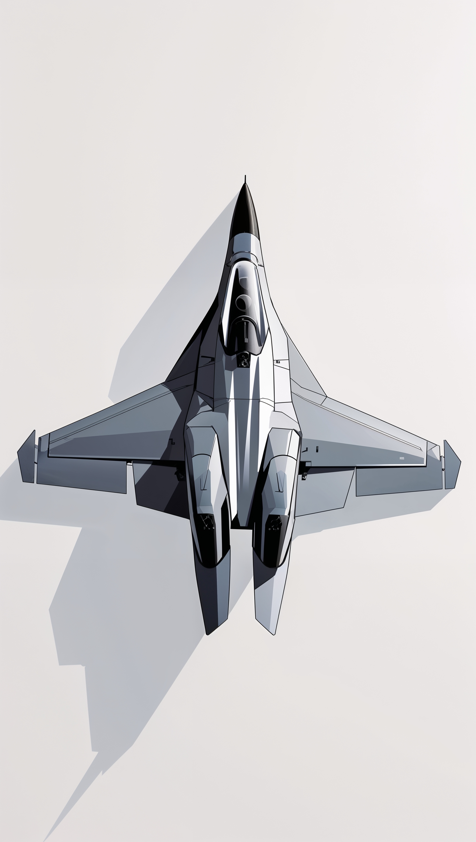 Minimalist line art of a fighter jet — iPhone wallpaper