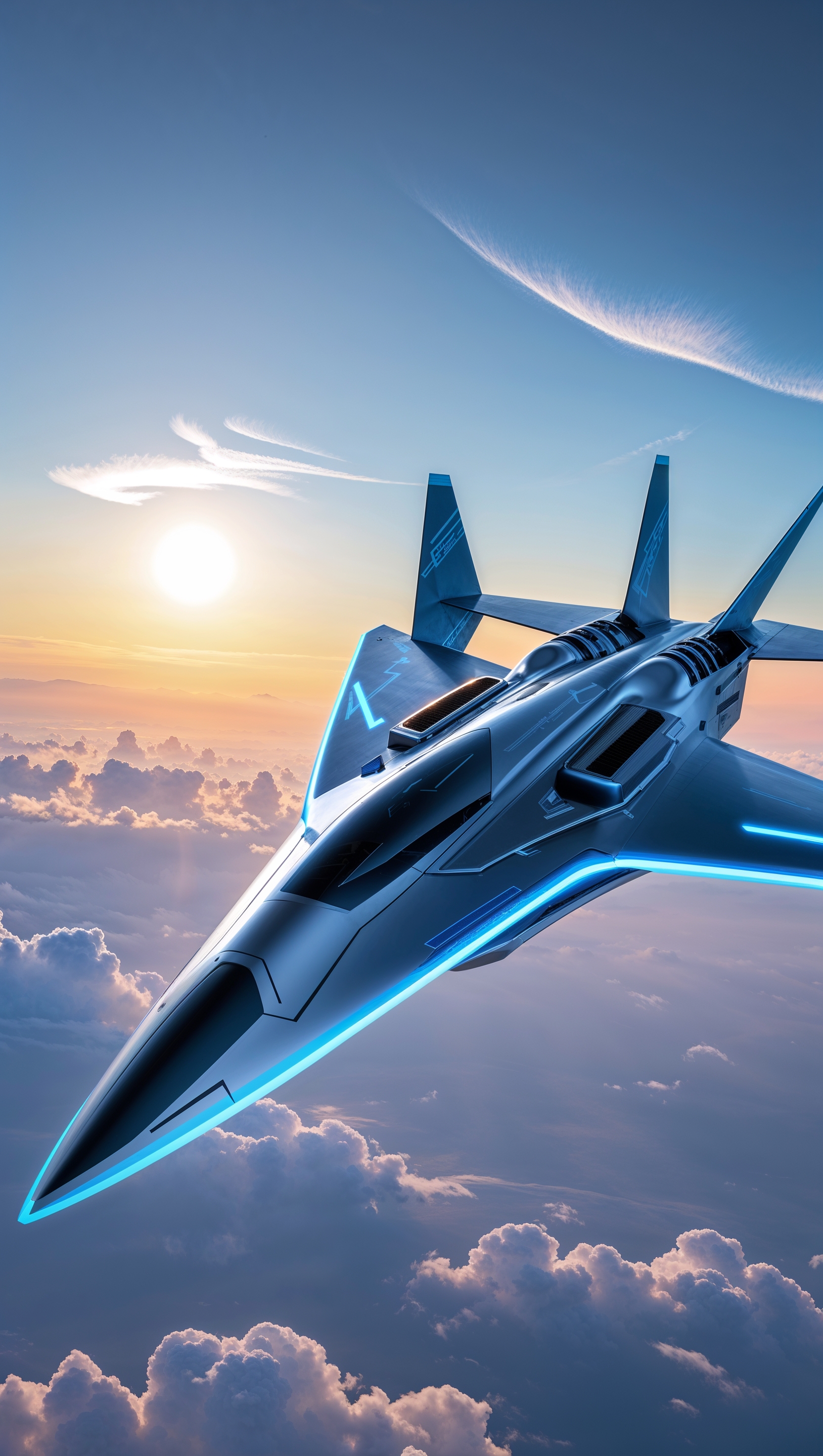 Futuristic air force concept aircraft in the sky — iPhone wallpaper