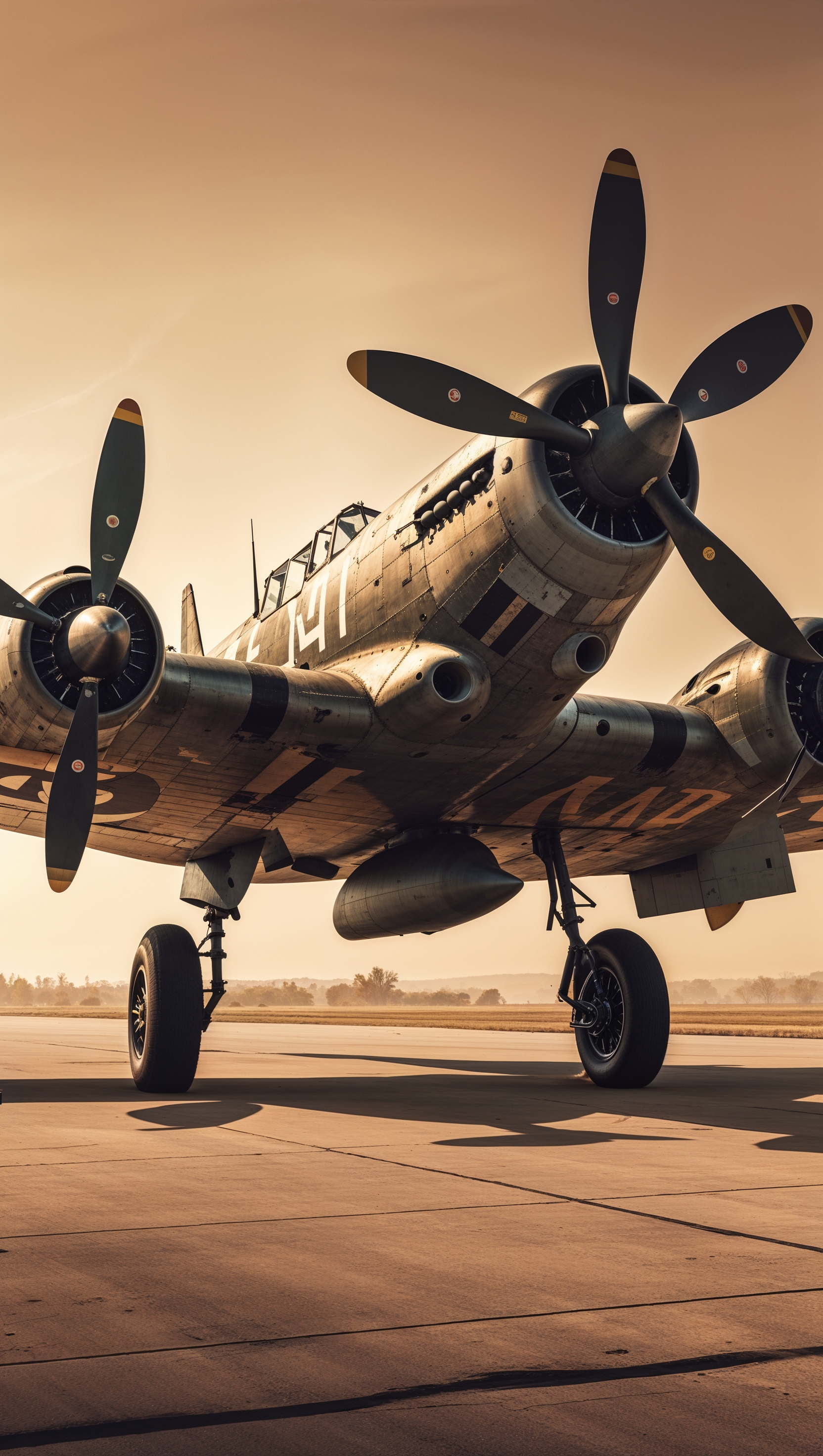 Historic World War II air force plane in sepia tones — iPhone wallpaper