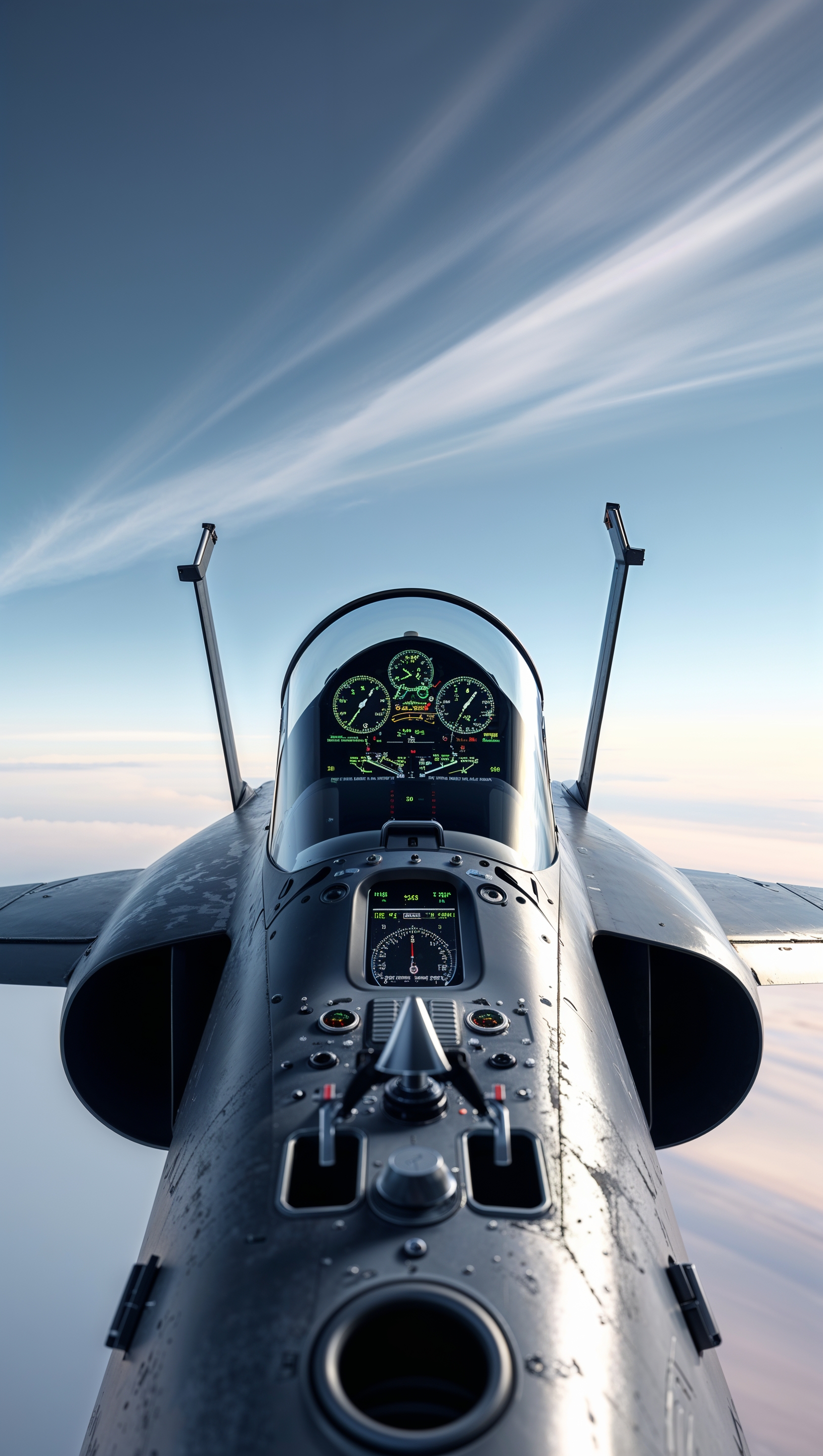 Close-up of fighter jet cockpit from the pilot's view — iPhone wallpaper