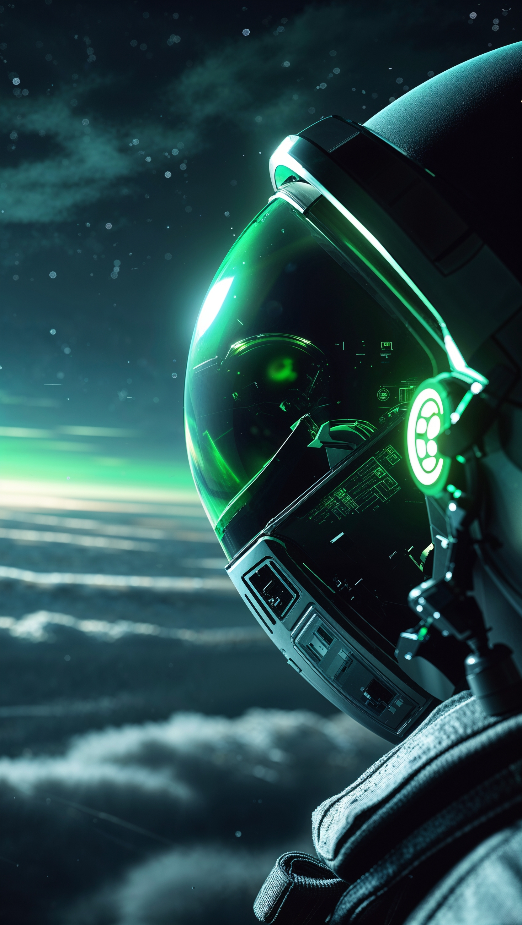 Night vision view from fighter pilot helmet — iPhone wallpaper