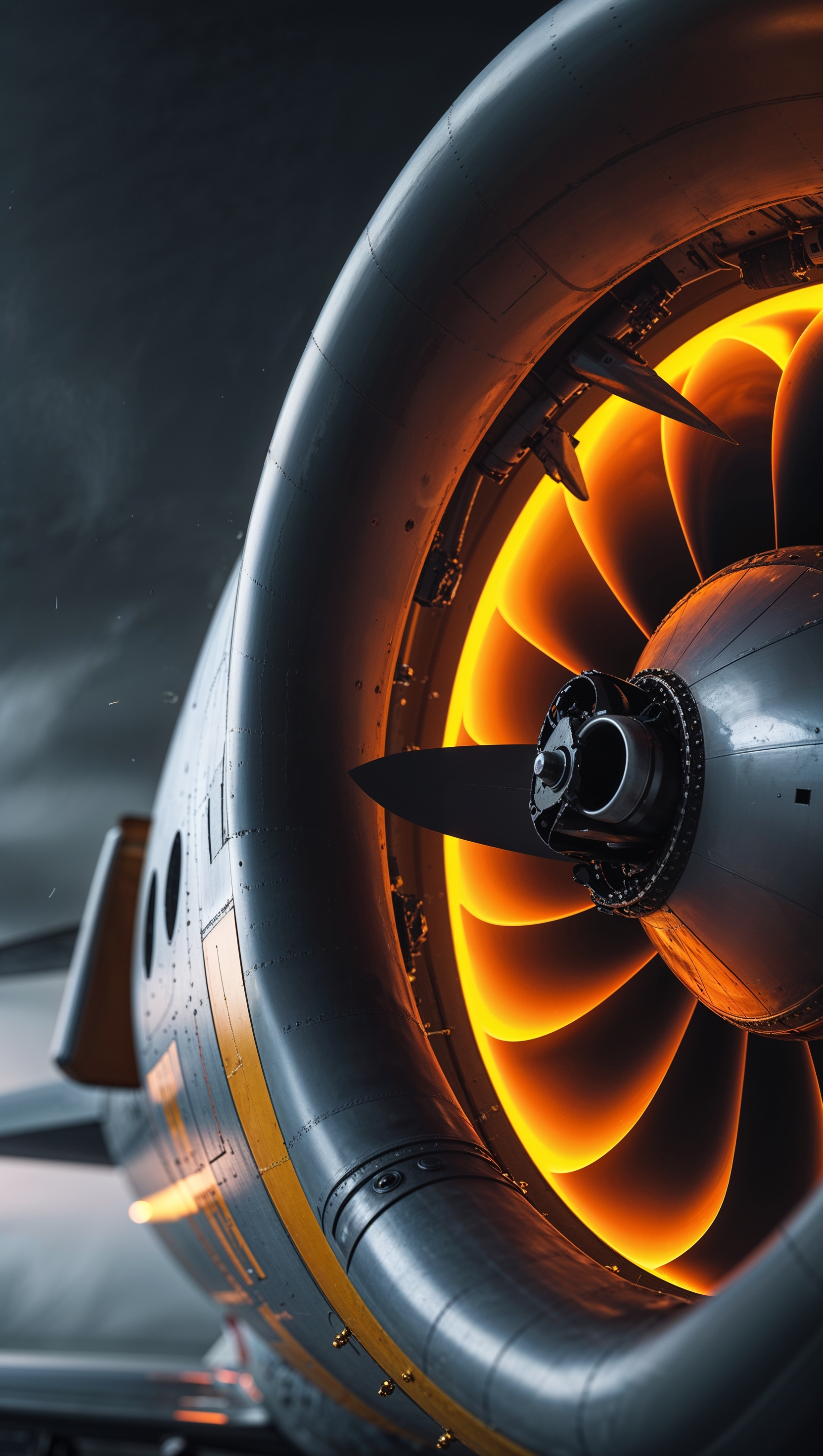 Jet engine close-up with glowing afterburner — iPhone wallpaper