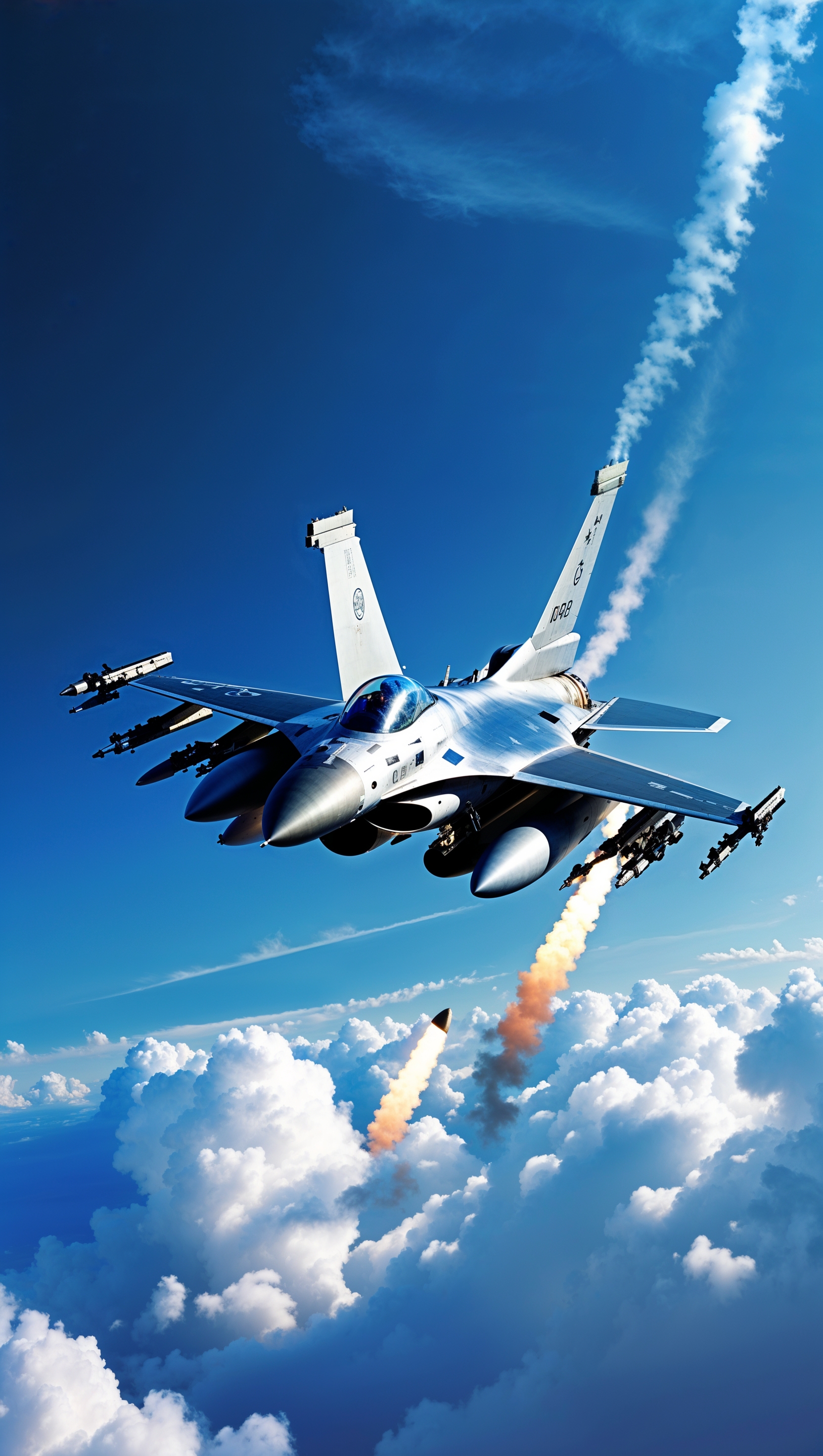 Air force jet launching missiles mid-flight — iPhone wallpaper