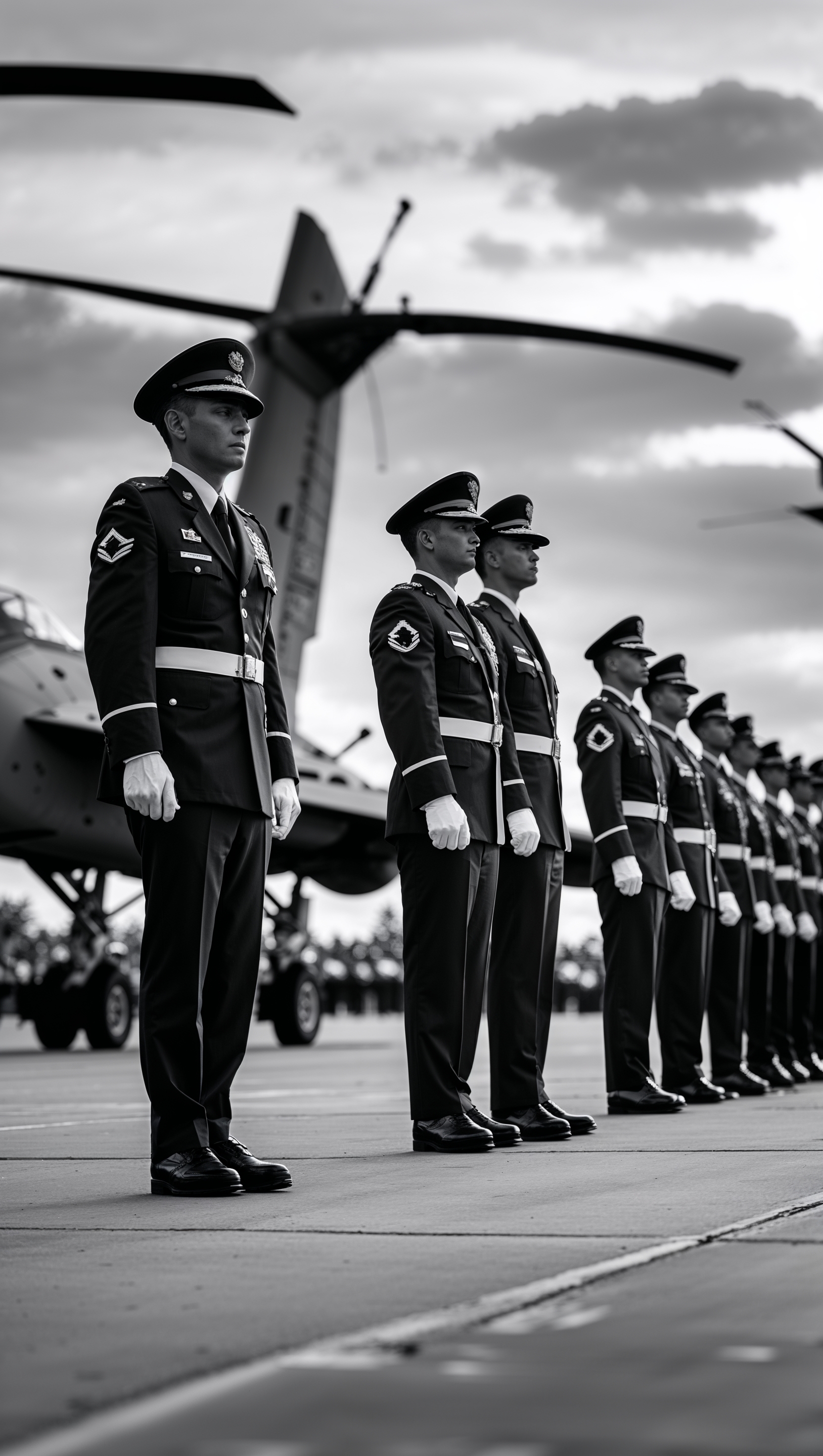 Black and white photo of air force parade — iPhone wallpaper