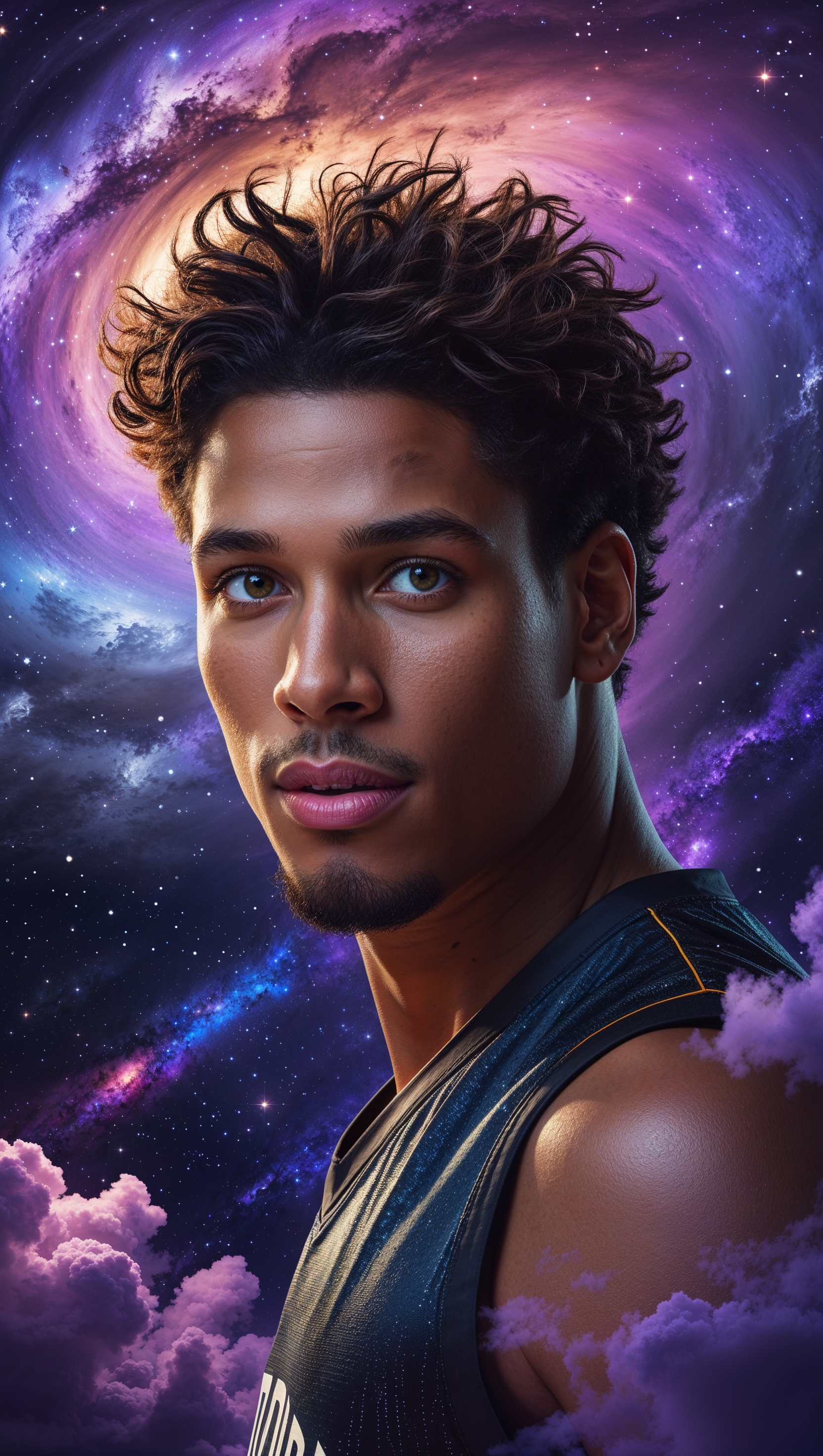 Anthony Edwards with galaxy and stars background