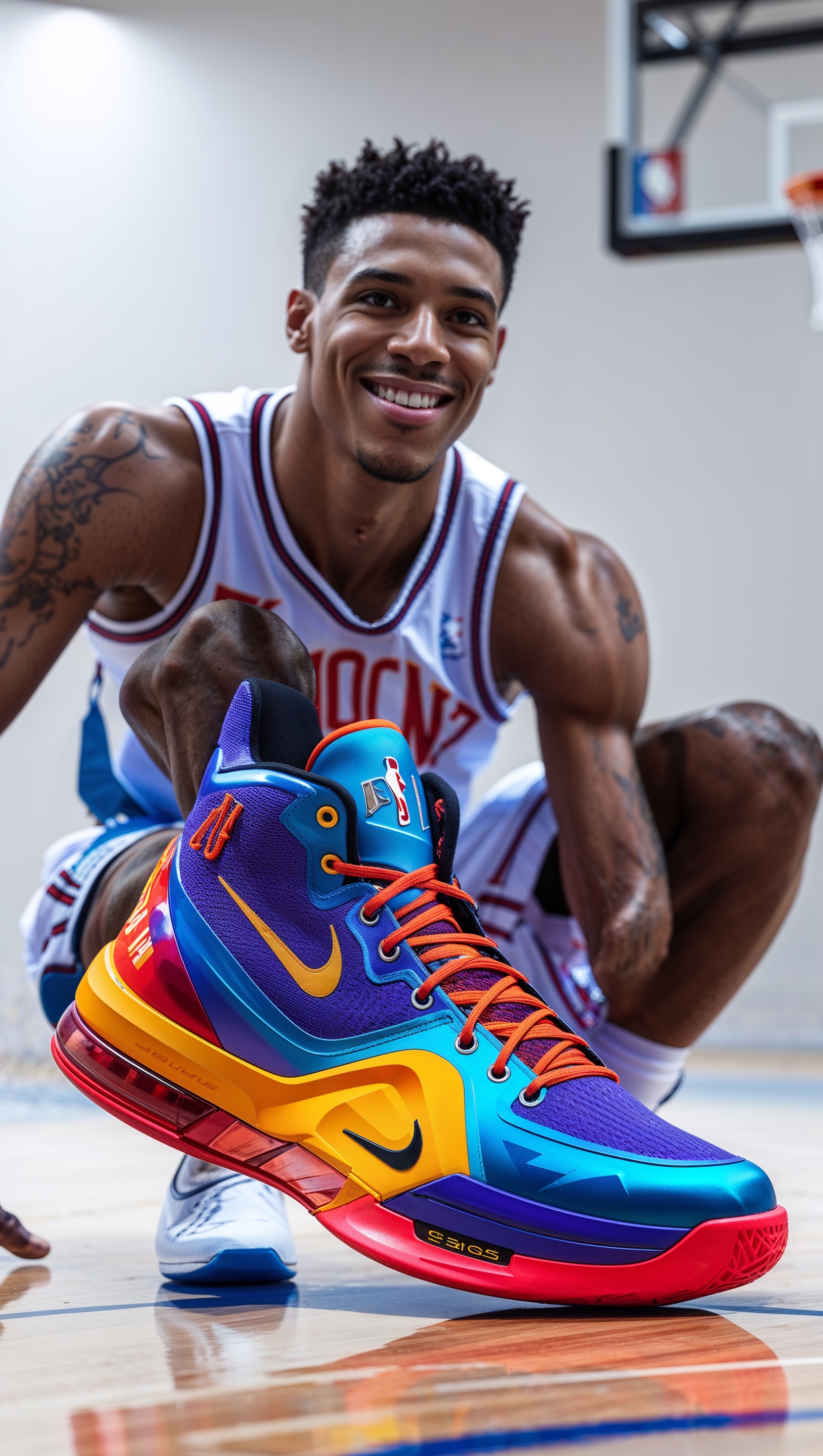 Anthony Edwards showing off signature basketball shoes