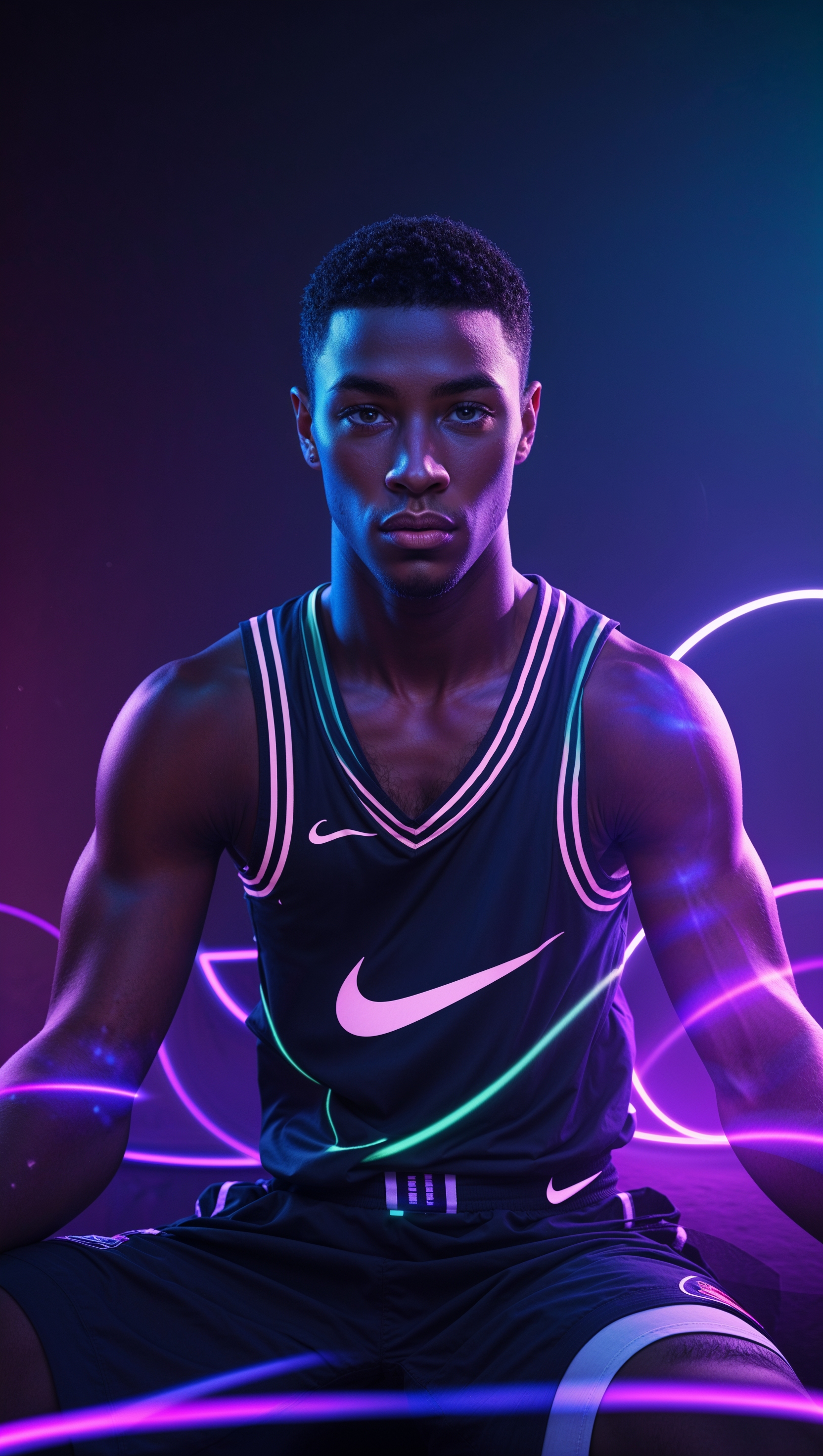 Anthony Edwards with dark background and colorful lights