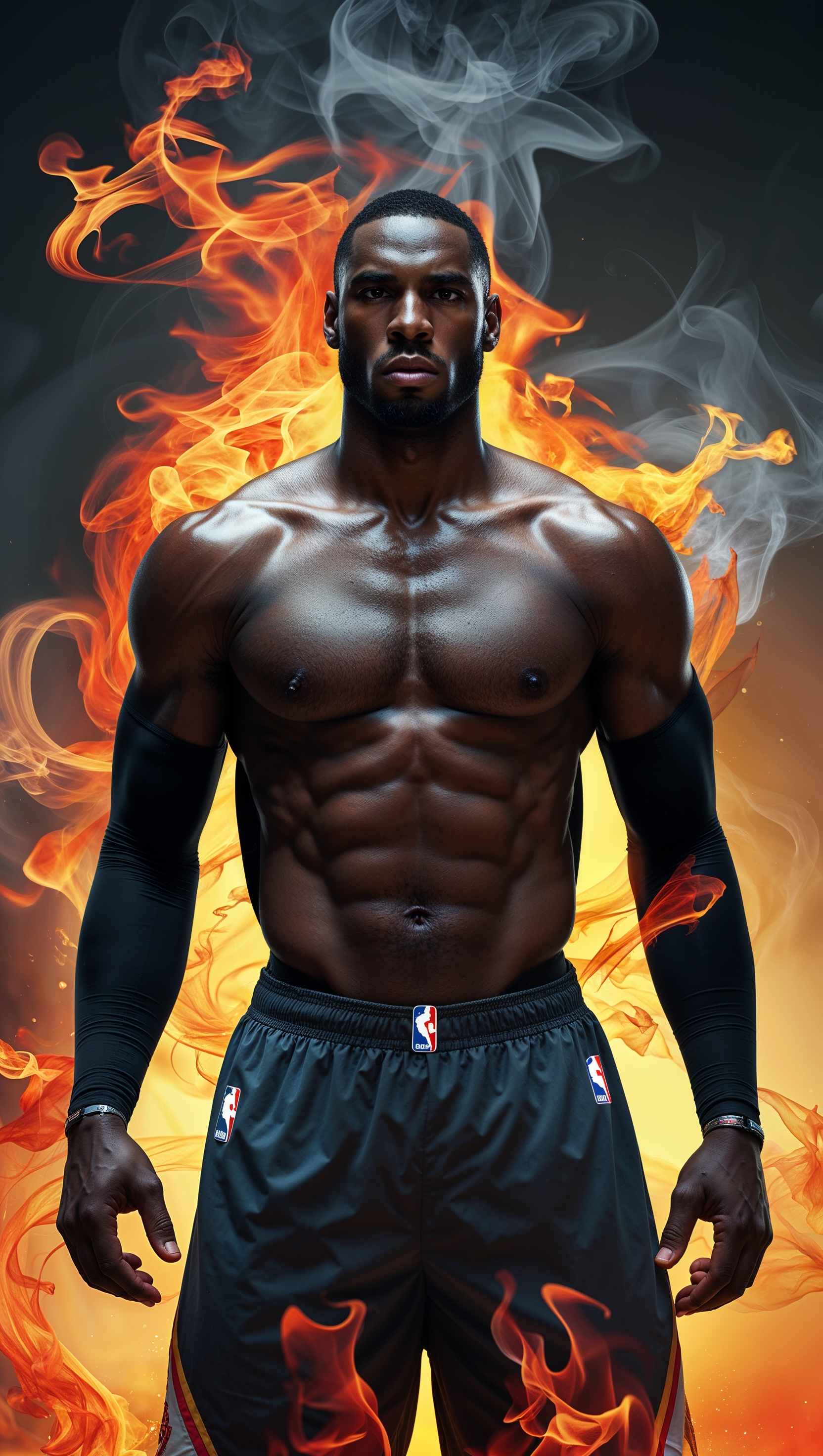 Anthony Edwards with fire and smoke background