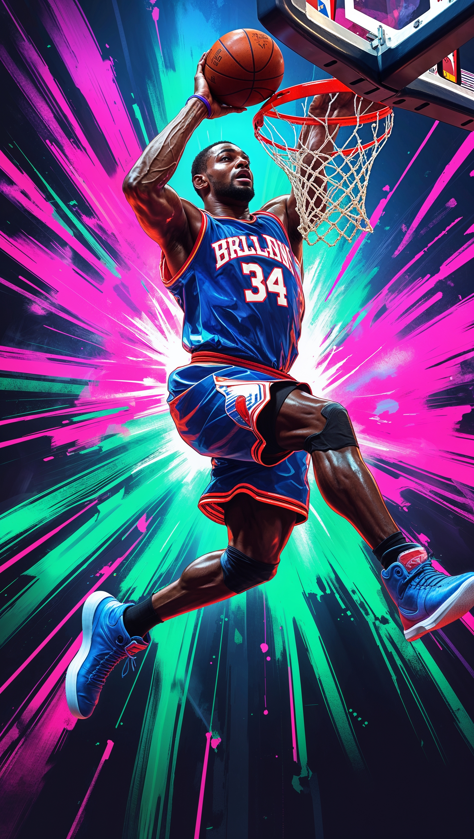 Anthony Edwards dunking with a neon background