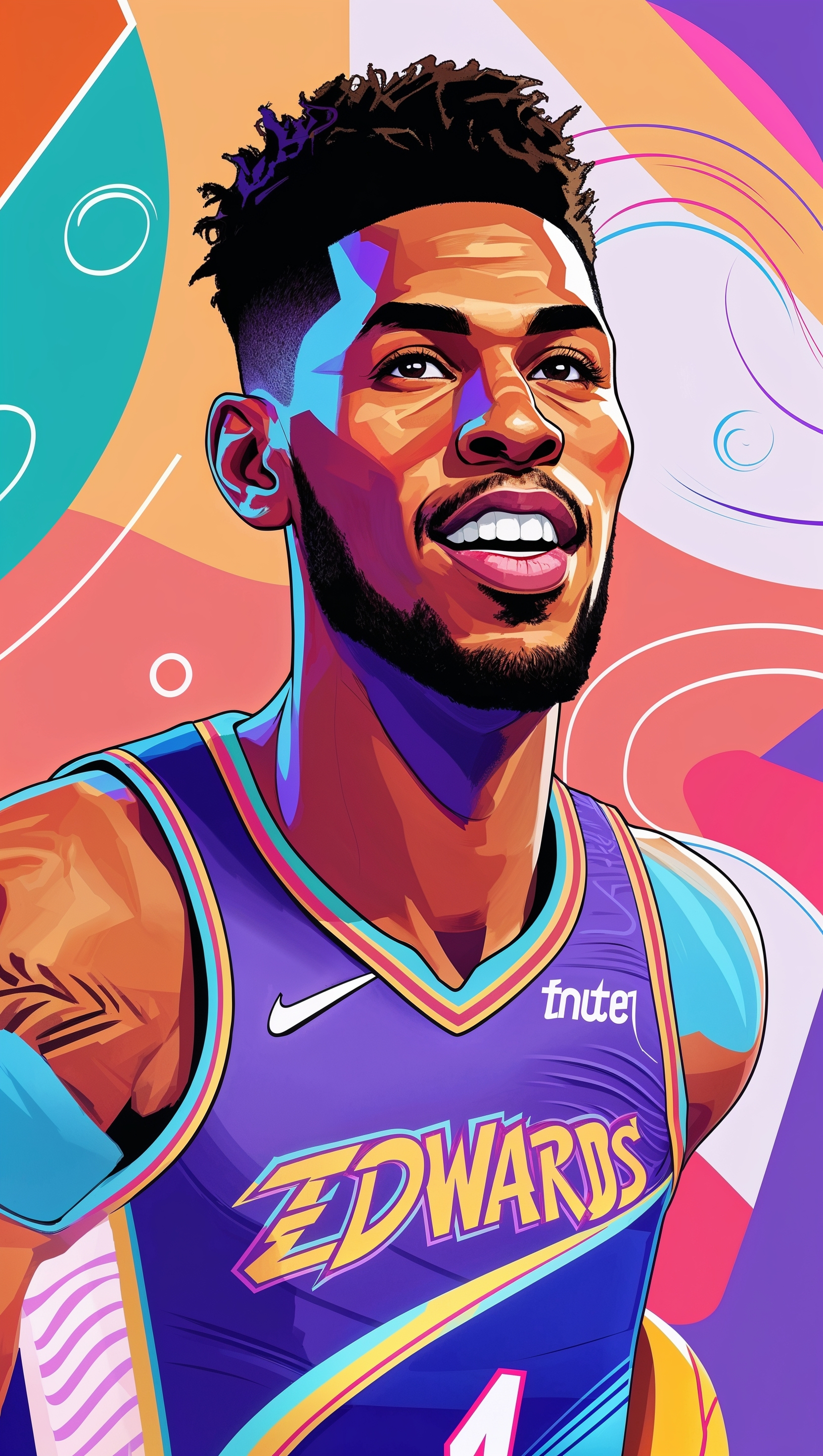 Cartoon-style Anthony Edwards iPhone wallpaper