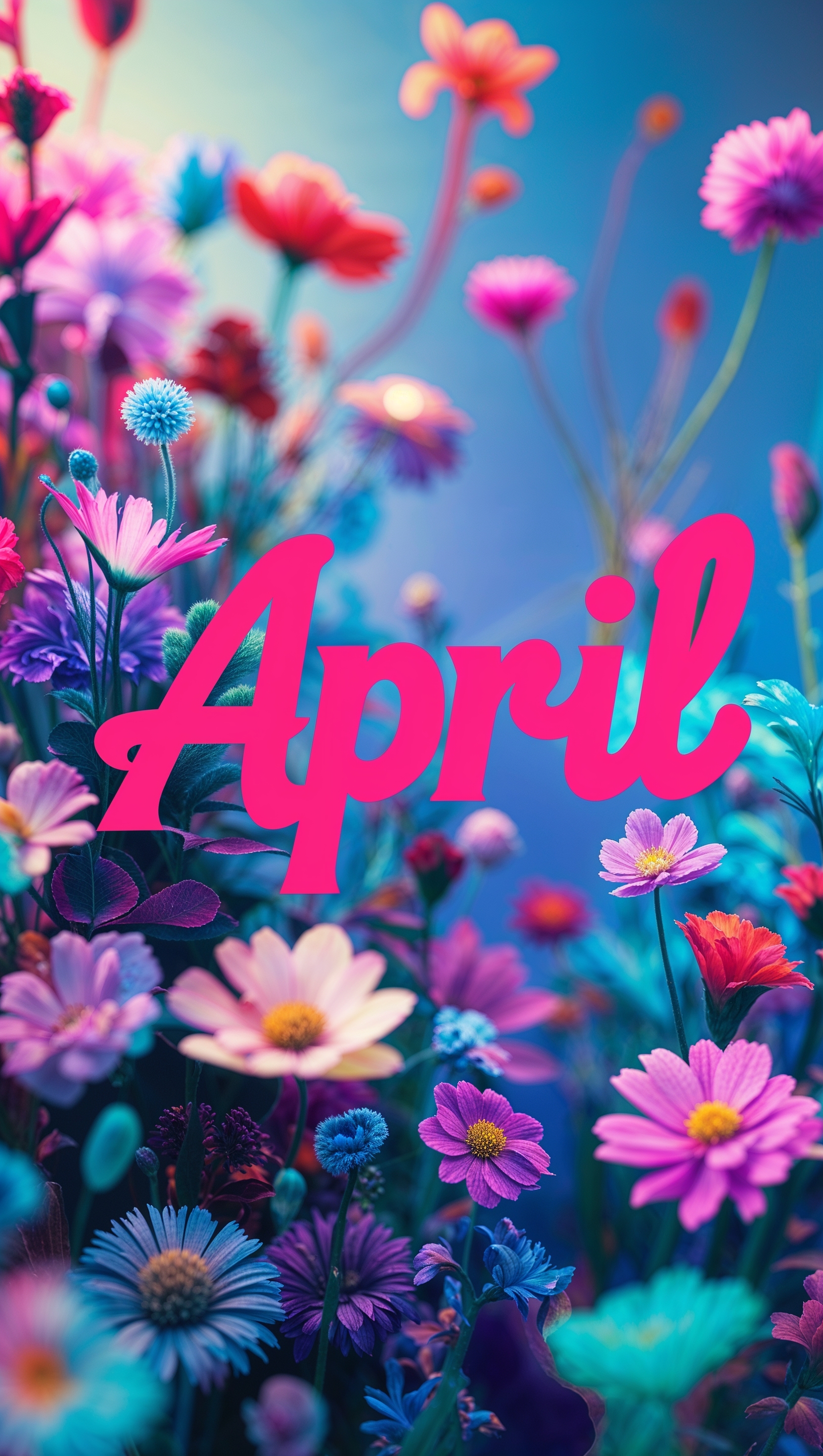 iPhone wallpaper with a mix of colorful flowers and "April" text