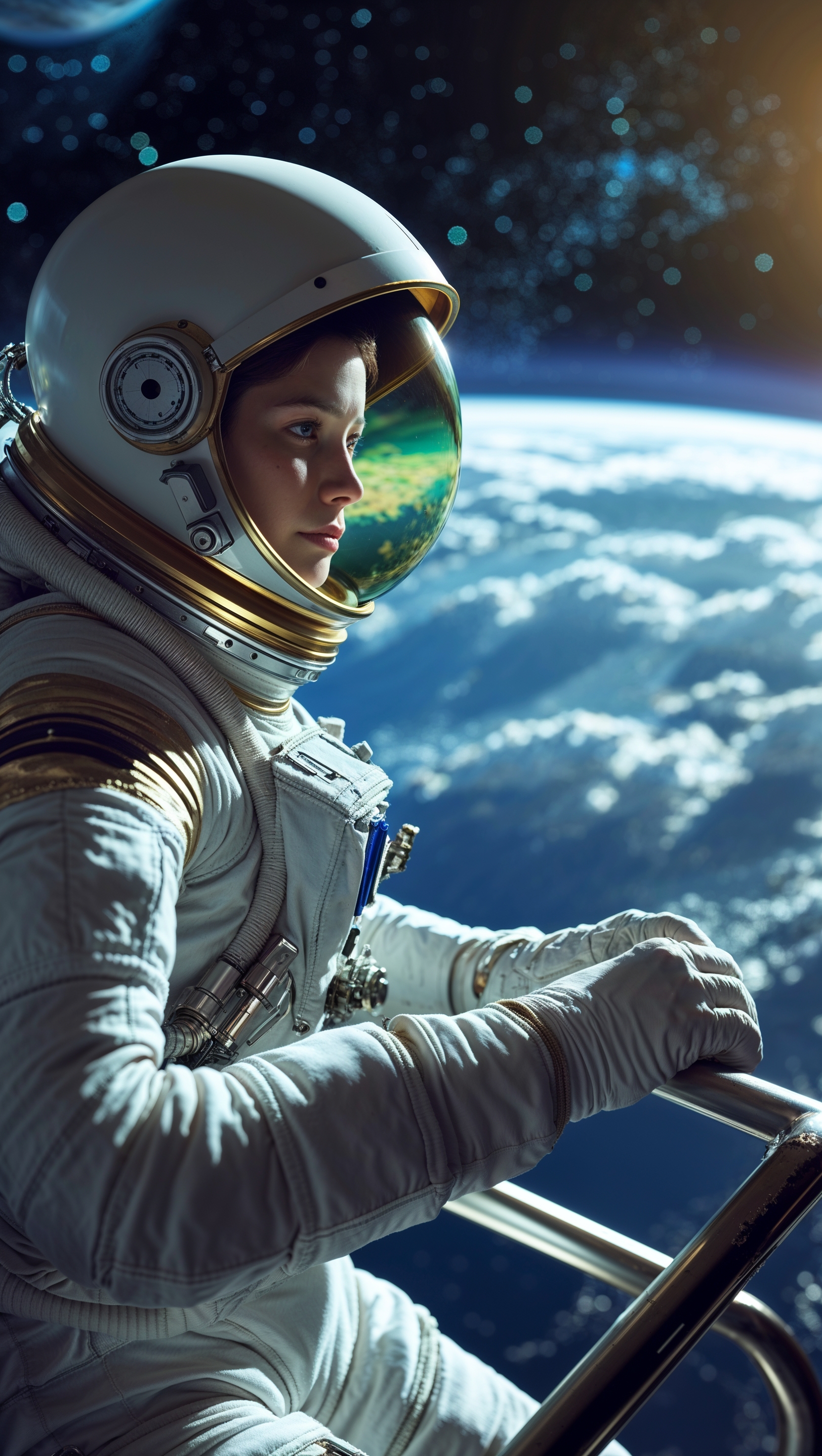 An astronaut gazing at Earth from space