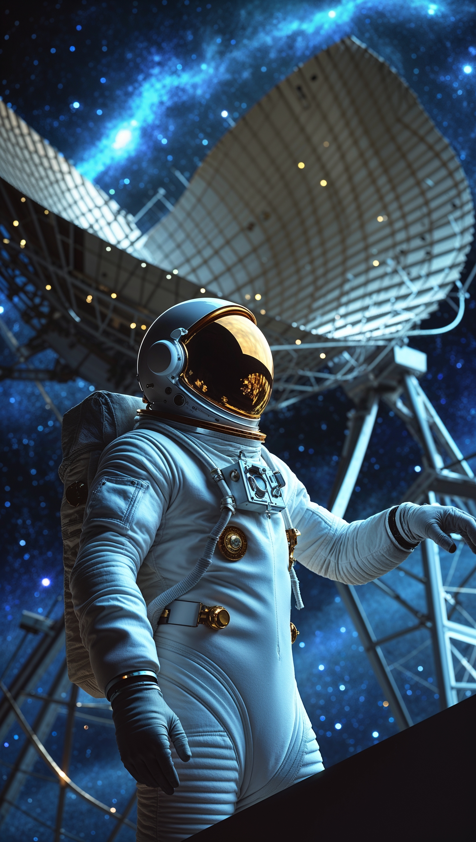 An astronaut observing a space observatory