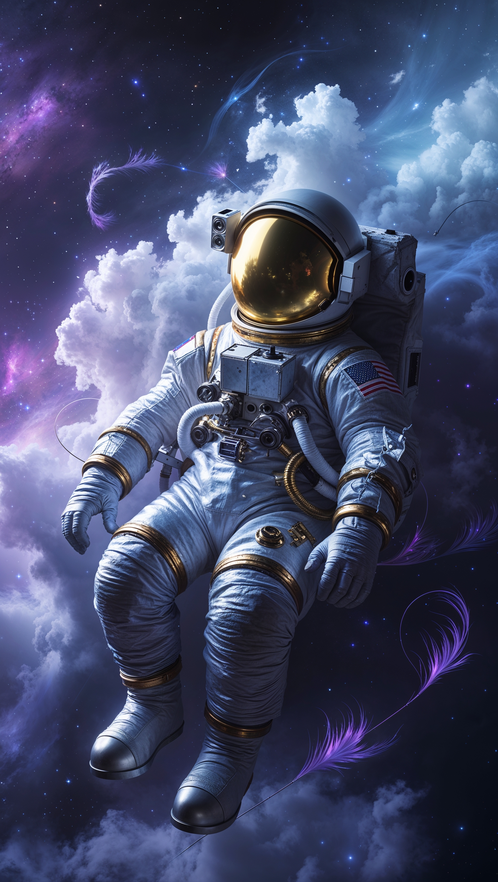 An astronaut in a space filled with cosmic dust
