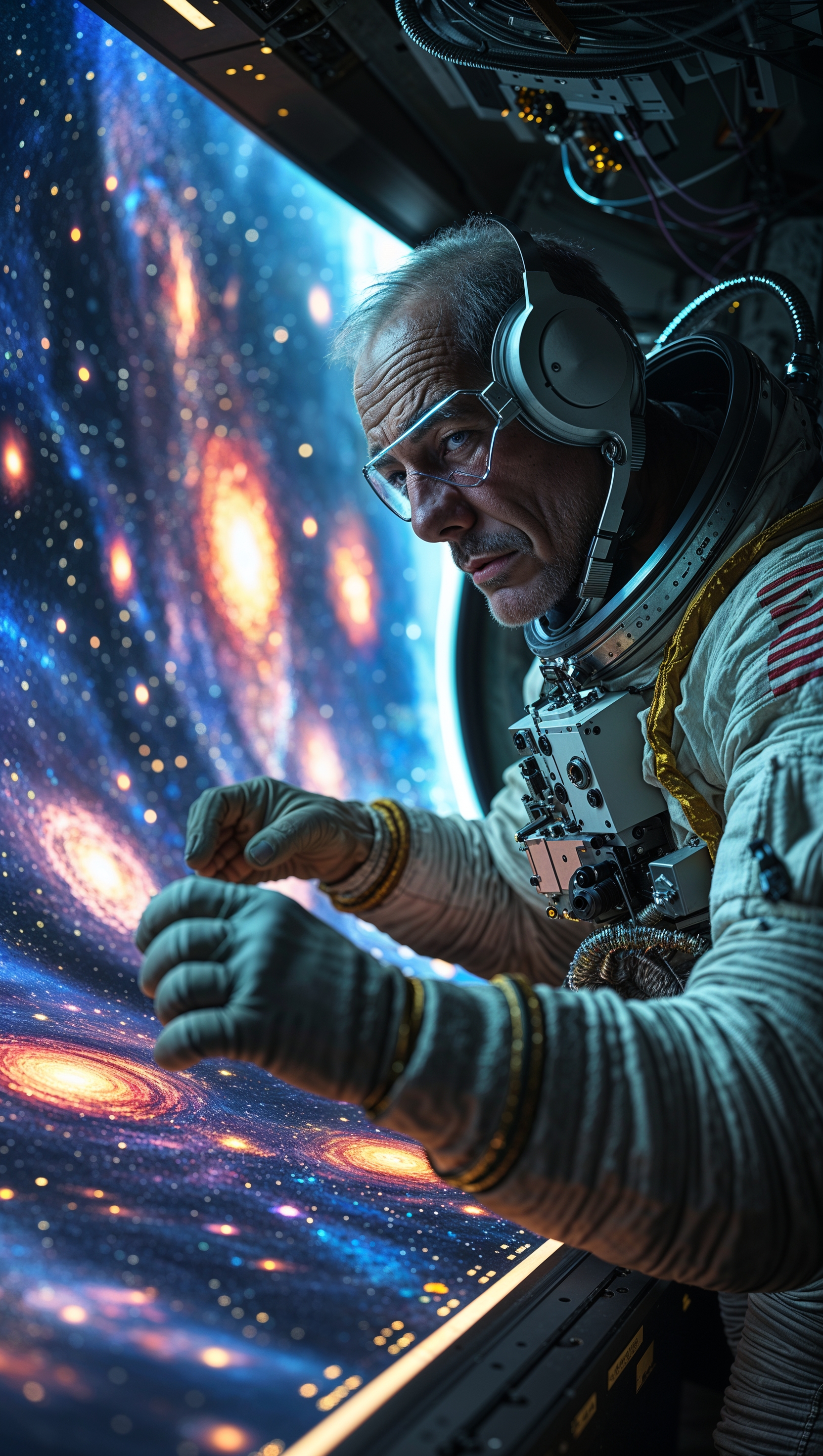 An astronaut studying a galactic map