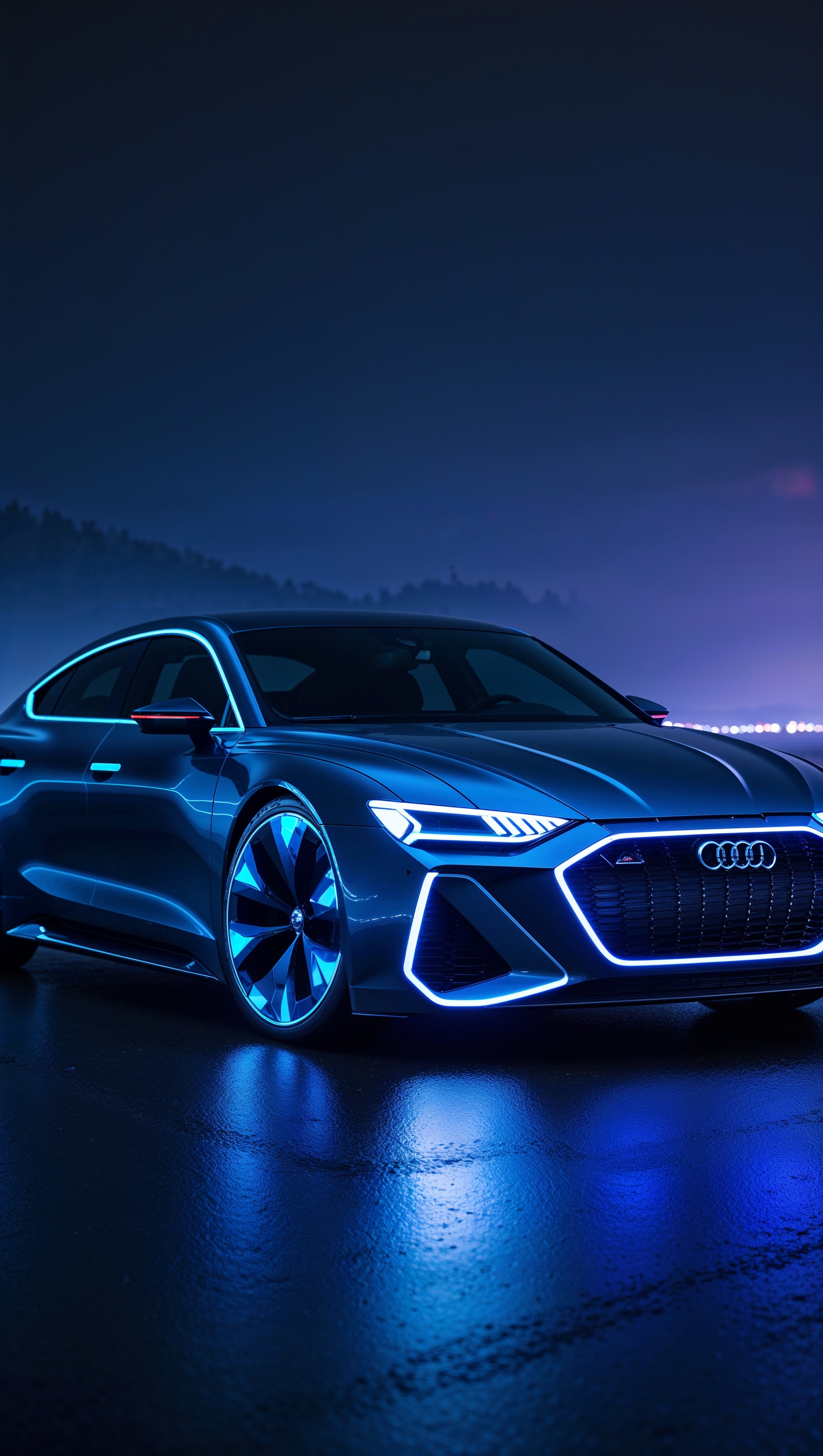 Audi car with blue lighting for iPhone background