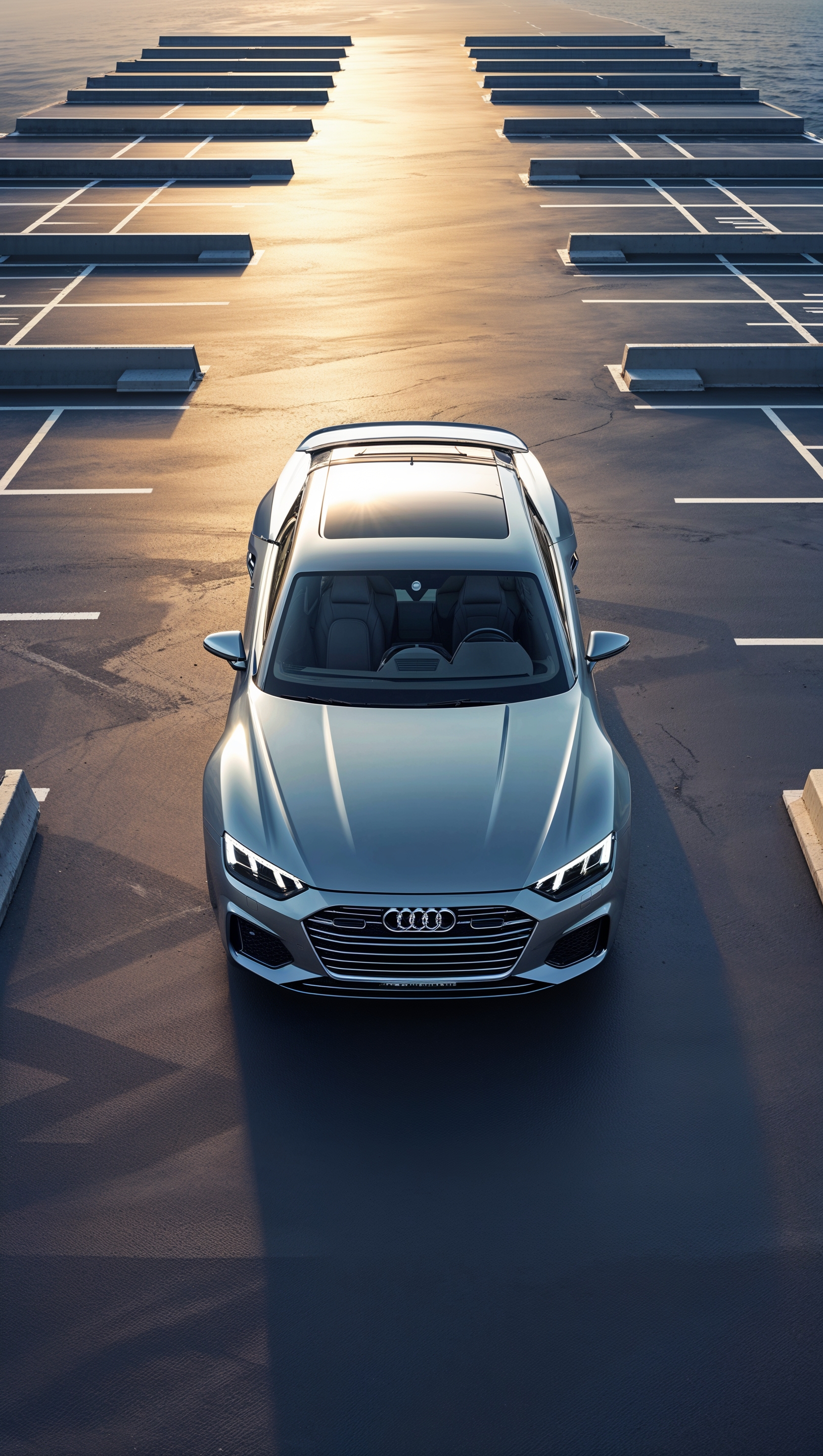 iPhone background with top view of Audi car in parking lot