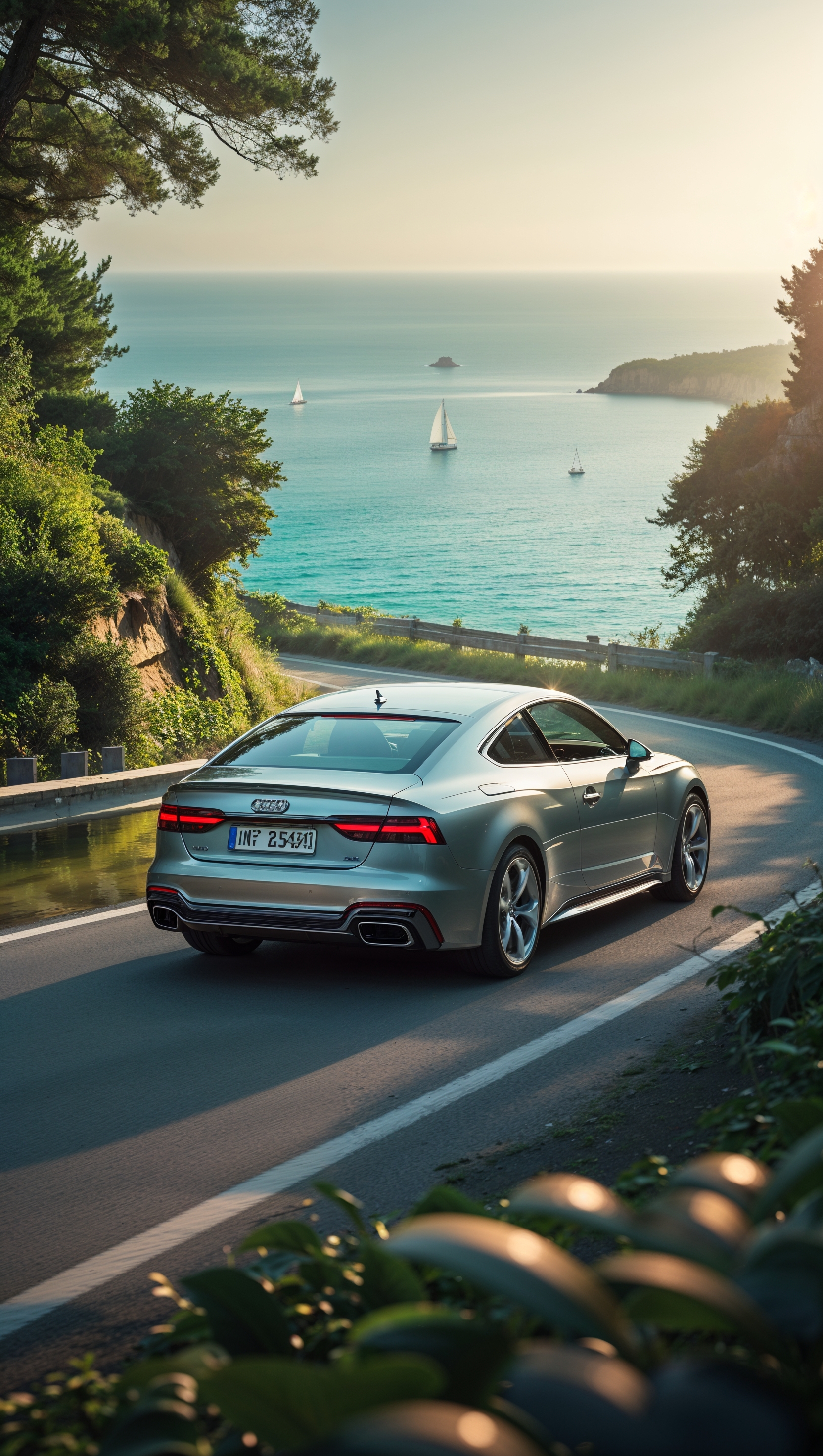 iPhone background with Audi car on seaside road