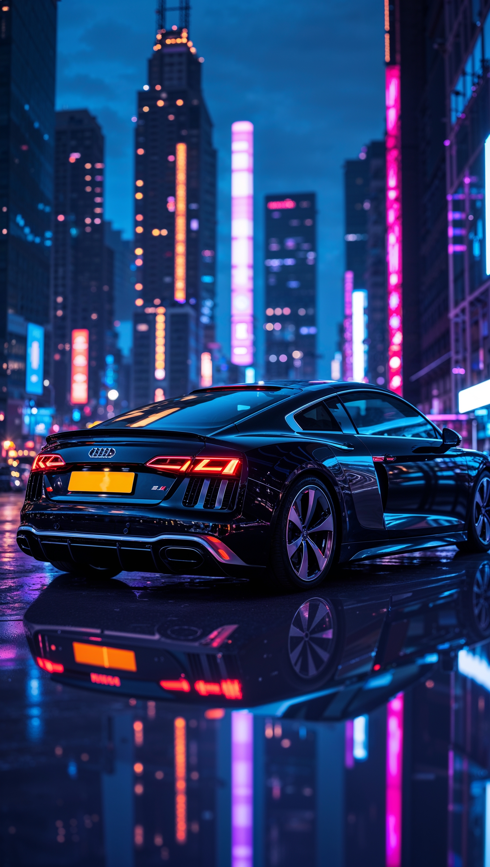 iPhone background with Audi car and city night lights