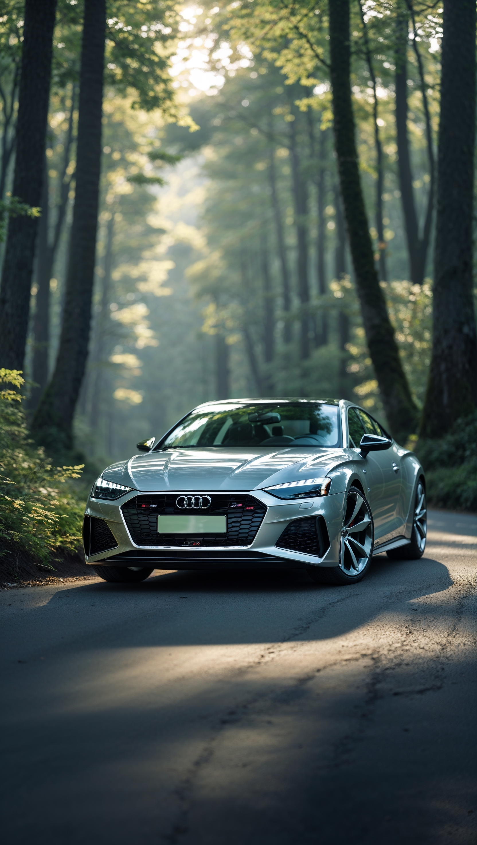 Audi car on forest road for iPhone background