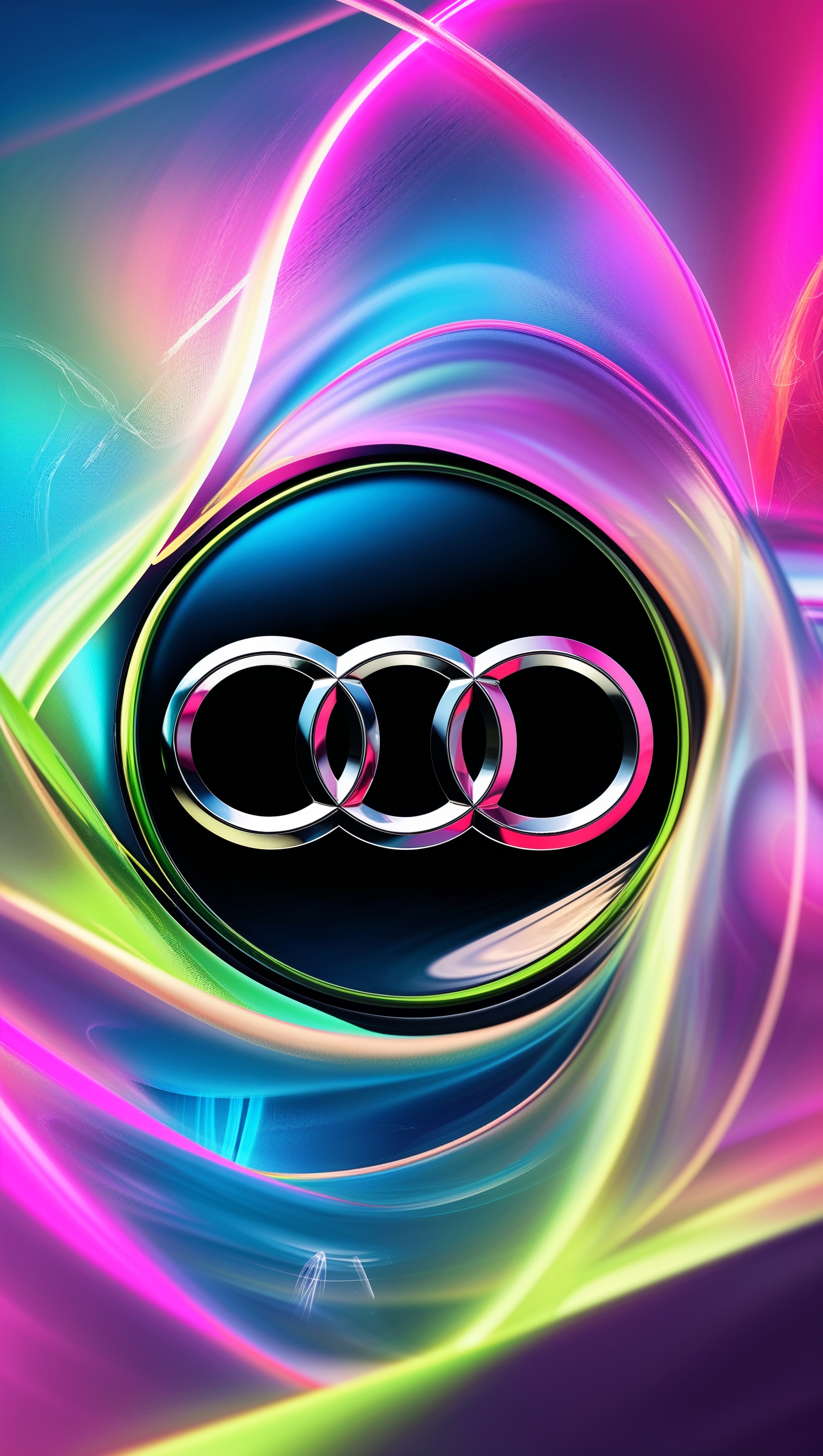Artistic iPhone background with Audi logo and neon colors