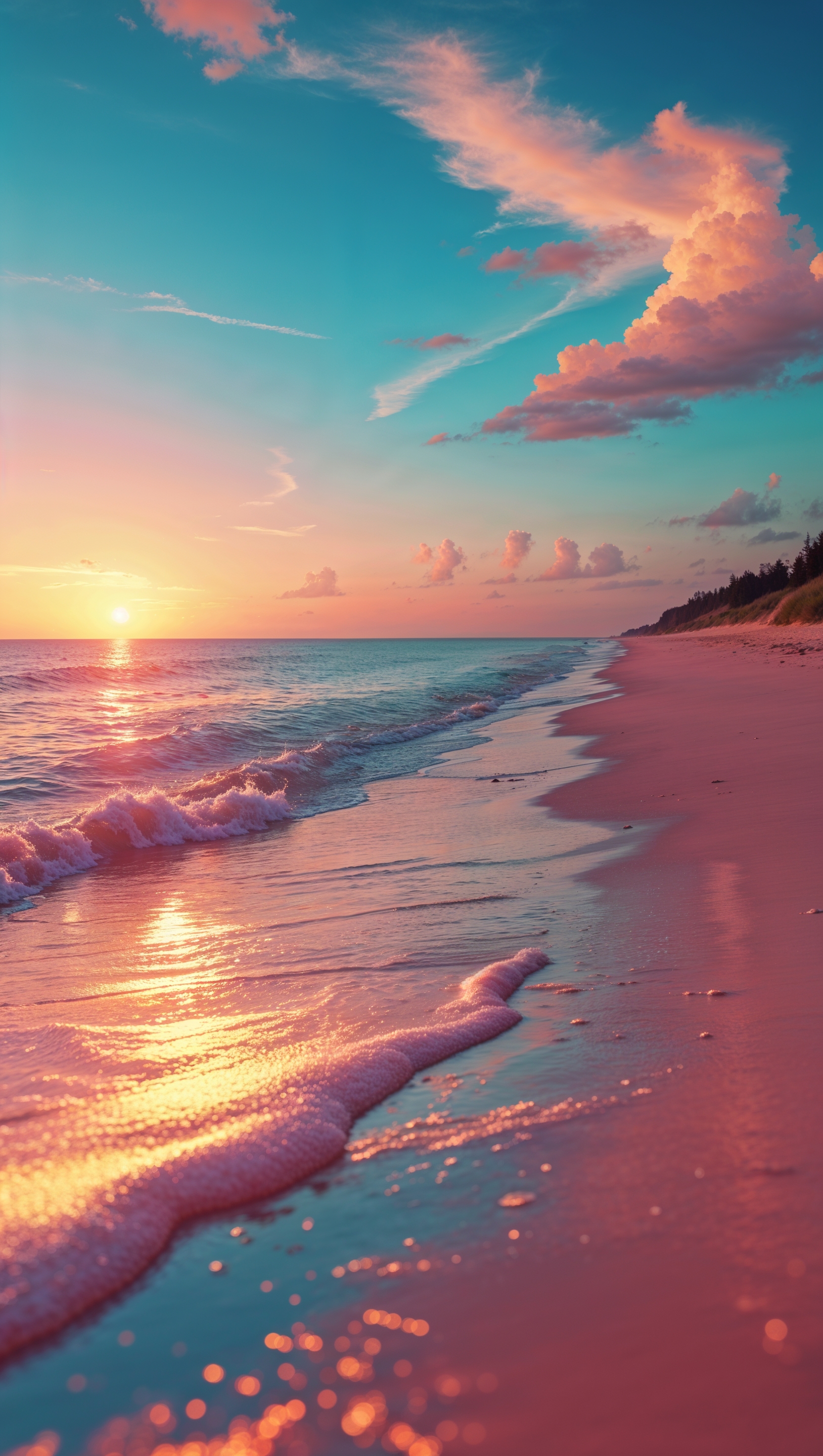 August iPhone wallpaper with a summer sunset on the beach in warm golden tones