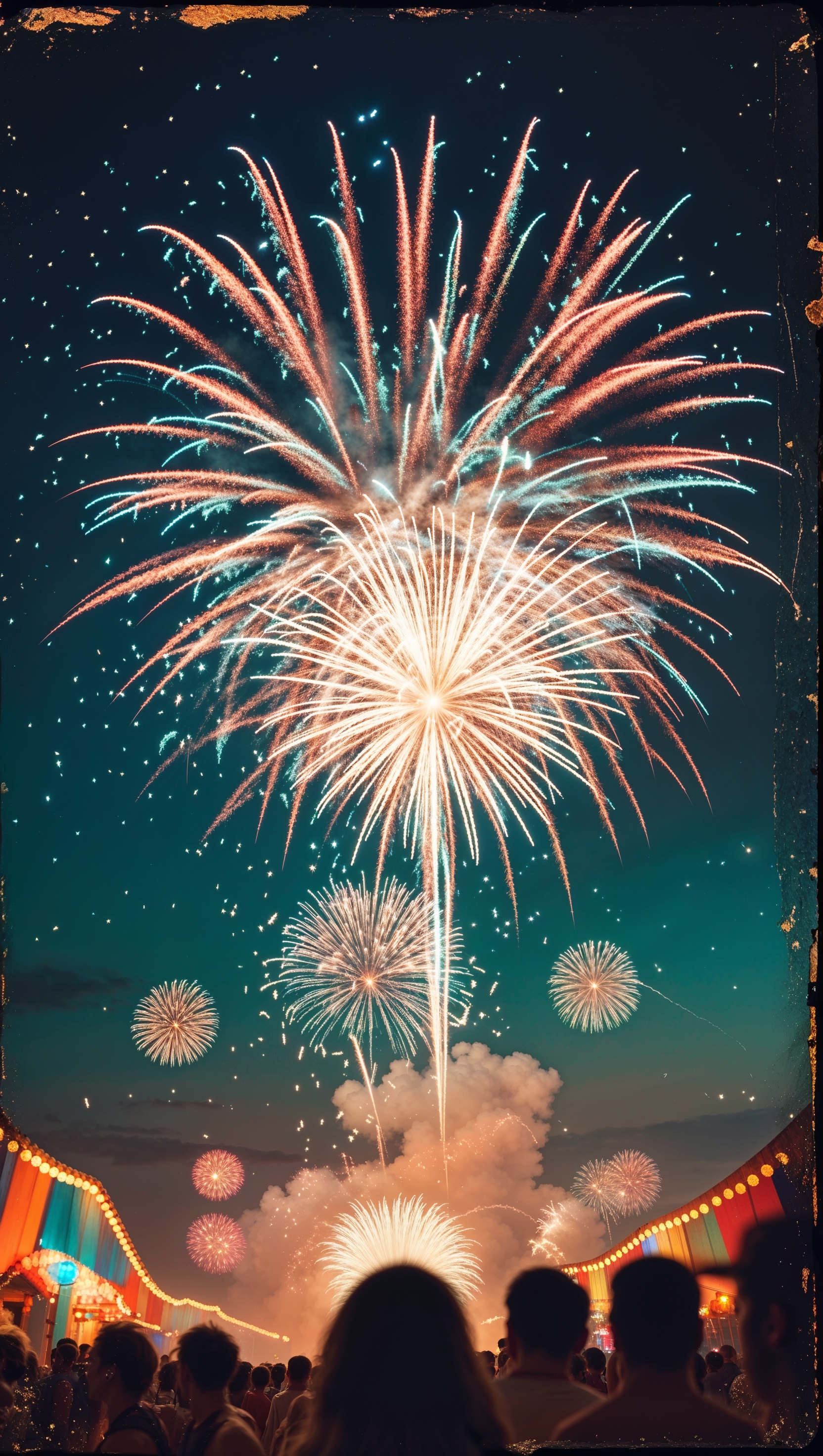 August iPhone wallpaper with fireworks in a summer festival night