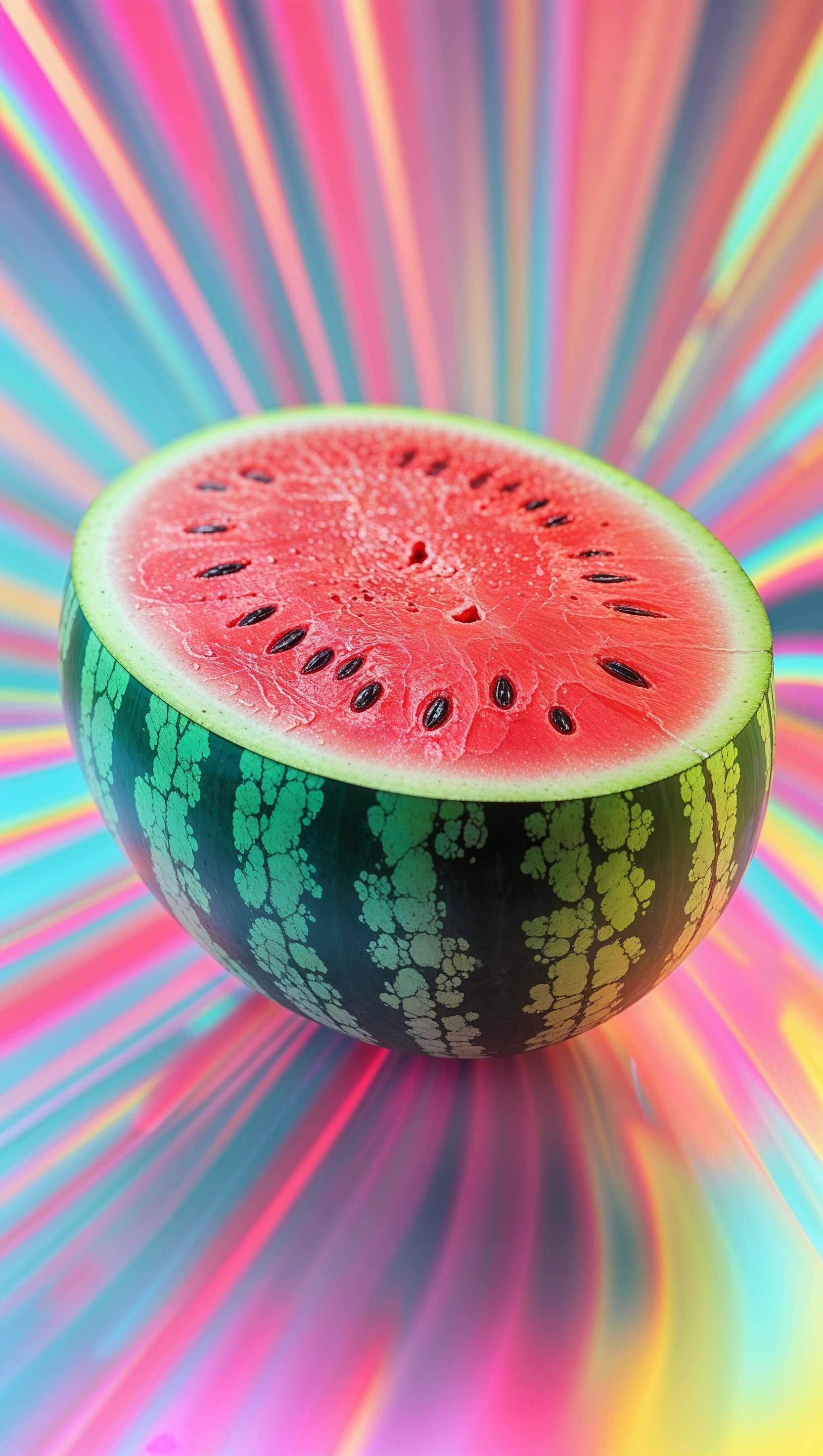 August iPhone wallpaper with a minimalist watermelon design on a colorful background