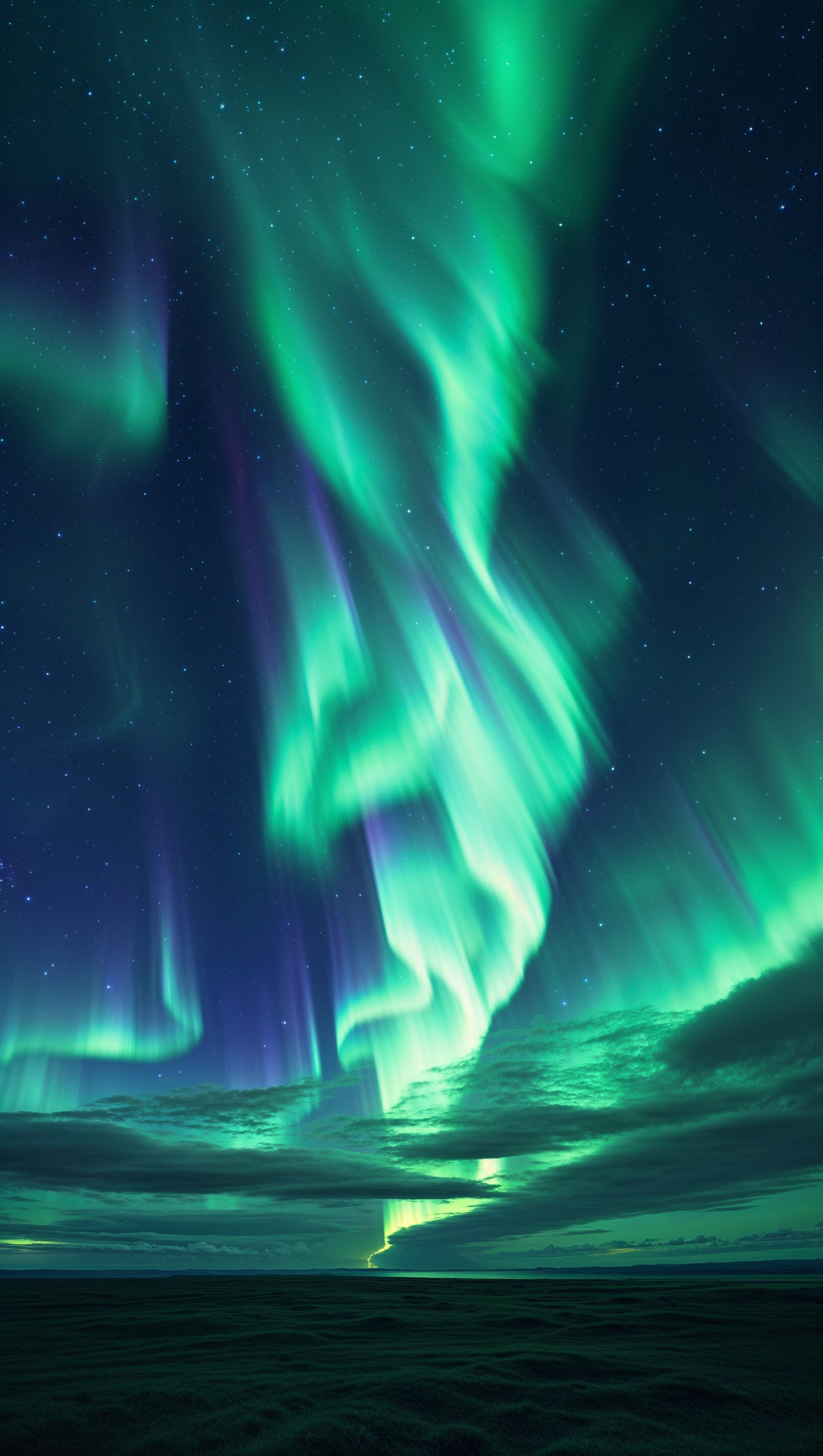 Aurora Borealis with green and blue hues, perfect for an iPhone wallpaper