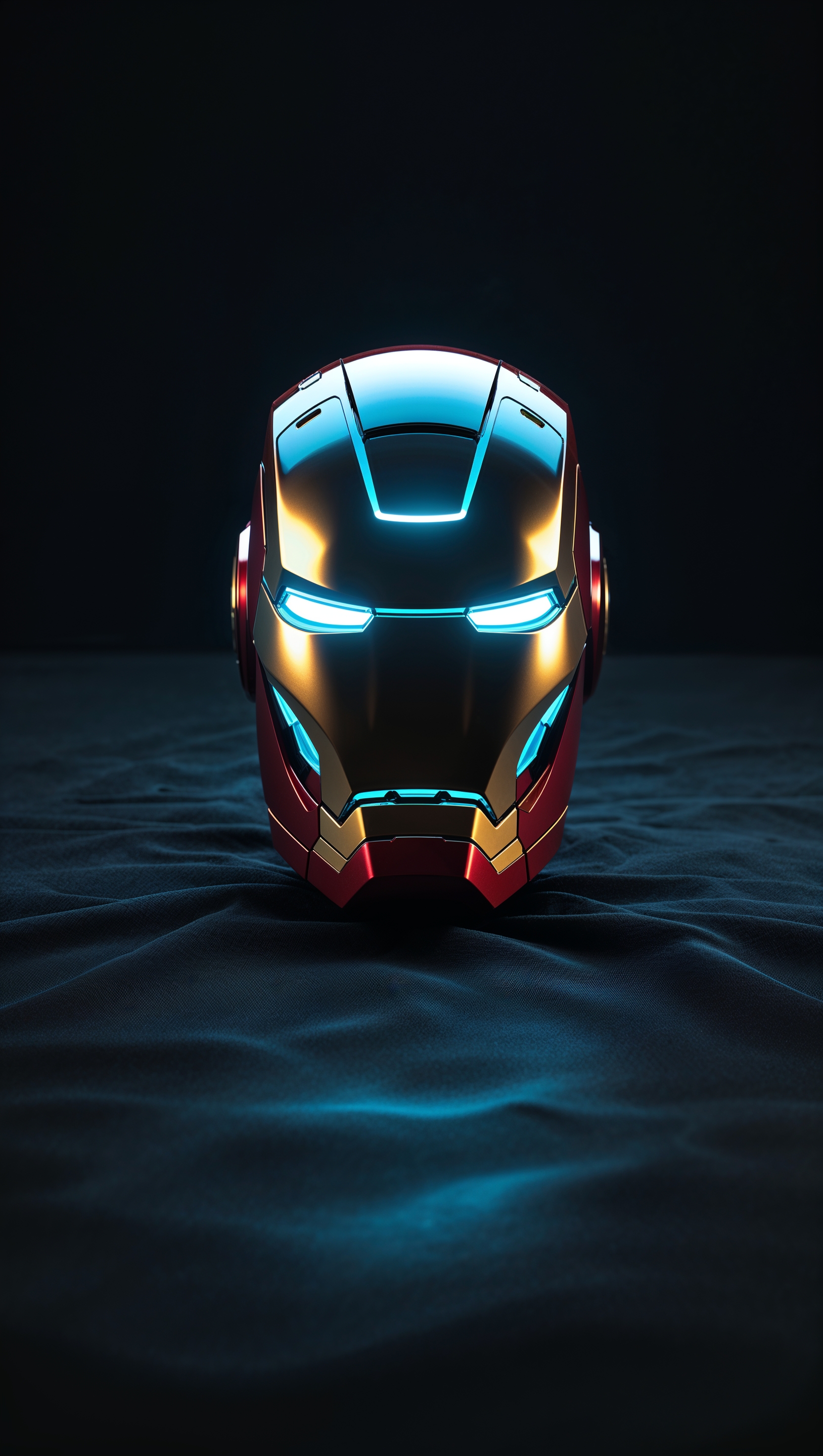 Iron Man's helmet glowing in darkness, minimalist iPhone wallpaper