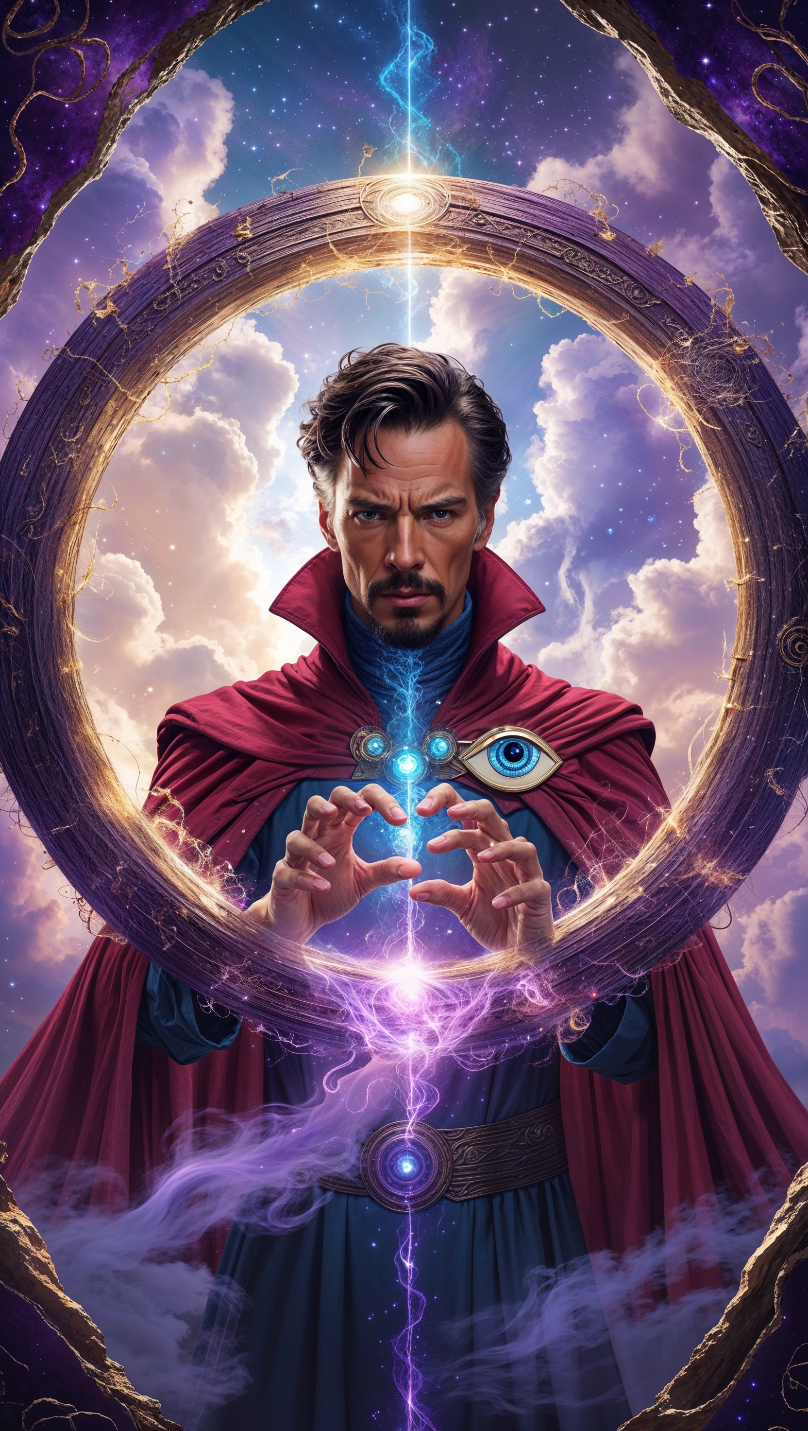 Doctor Strange opening a portal, magical background, vertical iPhone wallpaper