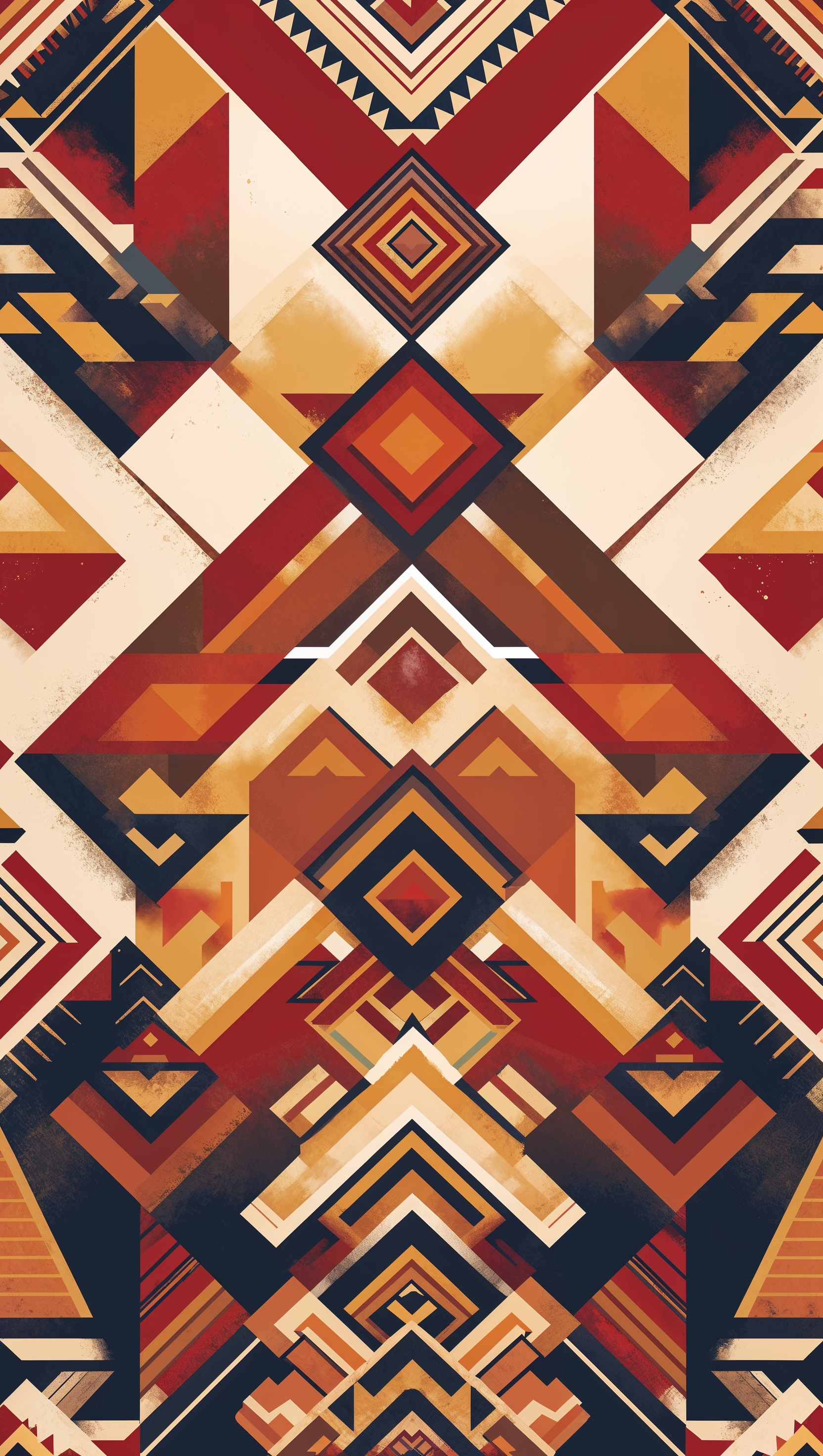 iPhone wallpaper with Aztec geometric patterns in warm, earthy tones