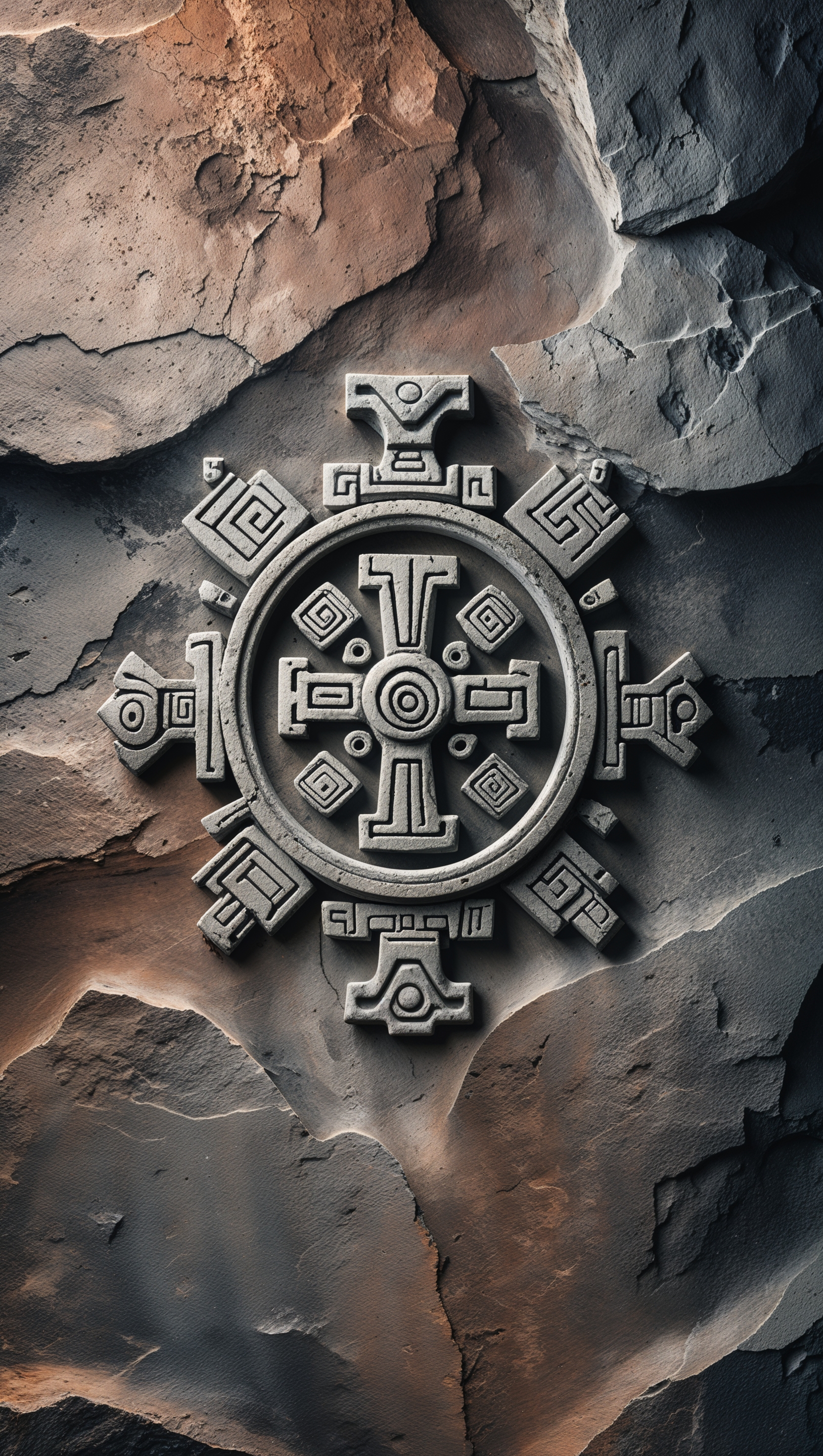 Stone-effect wallpaper with engraved Aztec symbols for iPhone