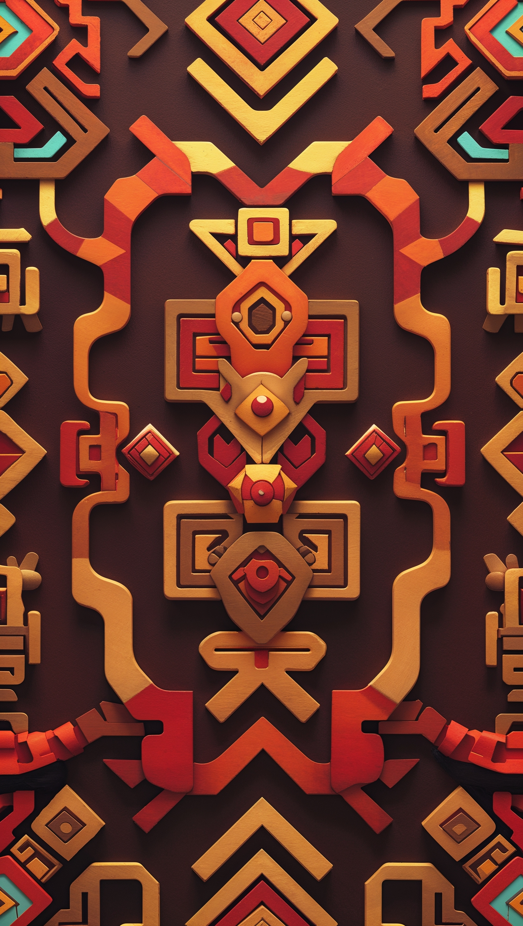 Wallpaper with brown, orange, and red Aztec patterns for iPhone