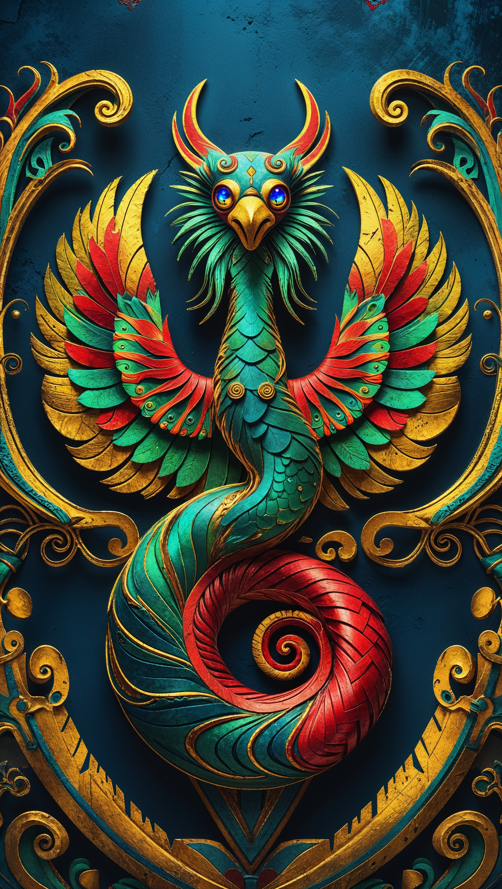 Aztec-style Quetzalcoatl bird design iPhone wallpaper