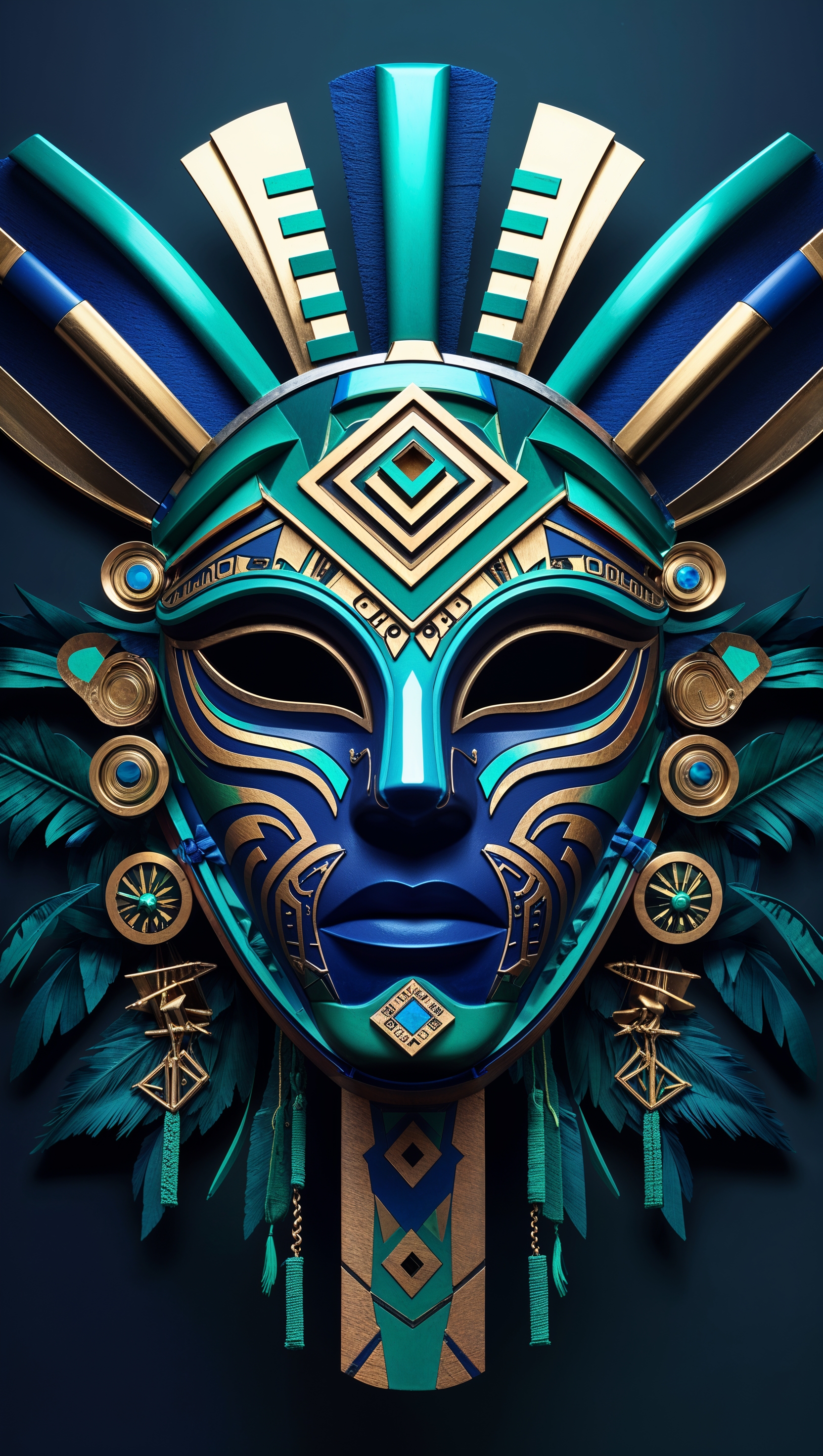 iPhone wallpaper with modern-style Aztec war mask design