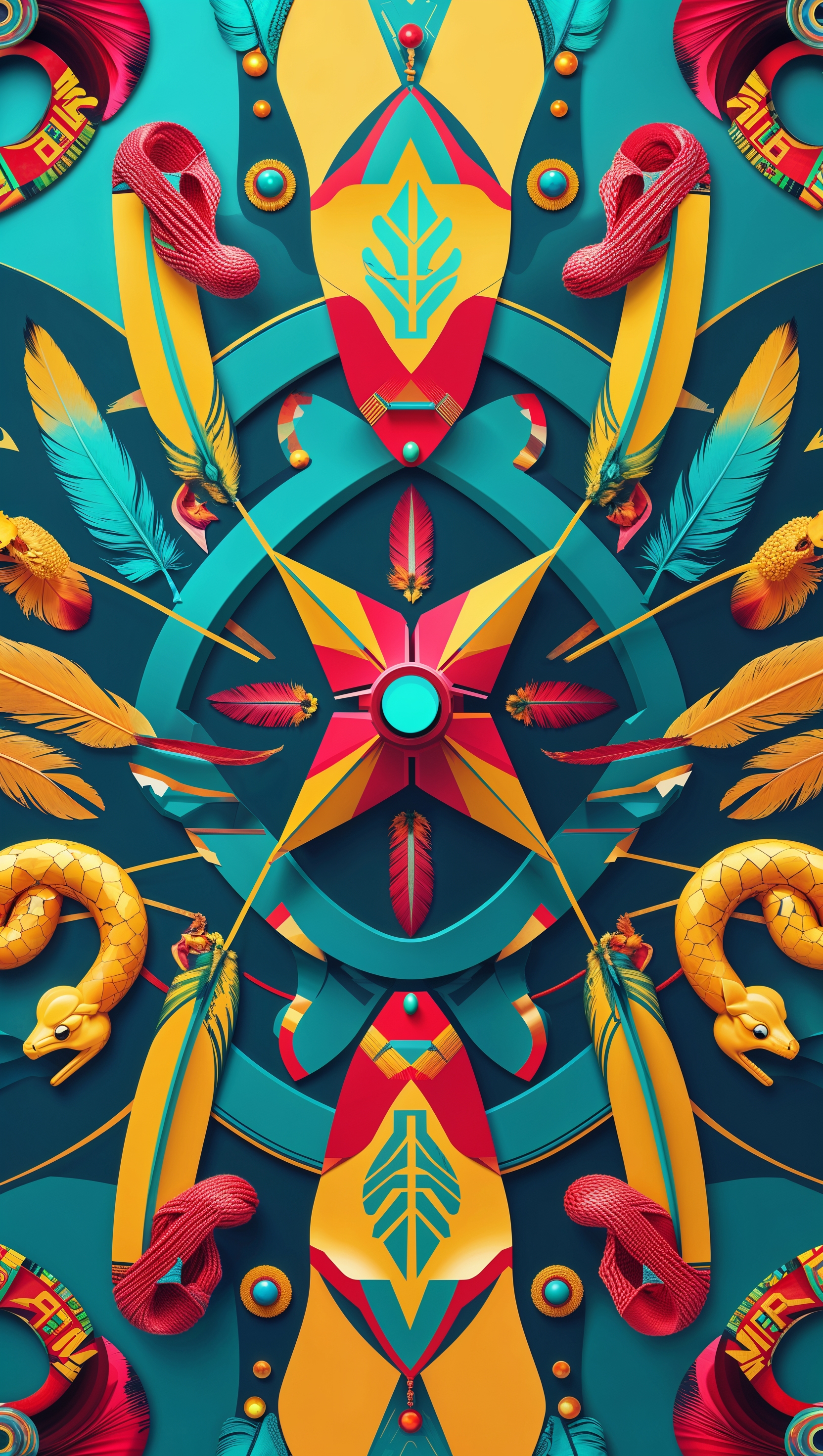 Digital and ancient Aztec motif combination wallpaper for iPhone