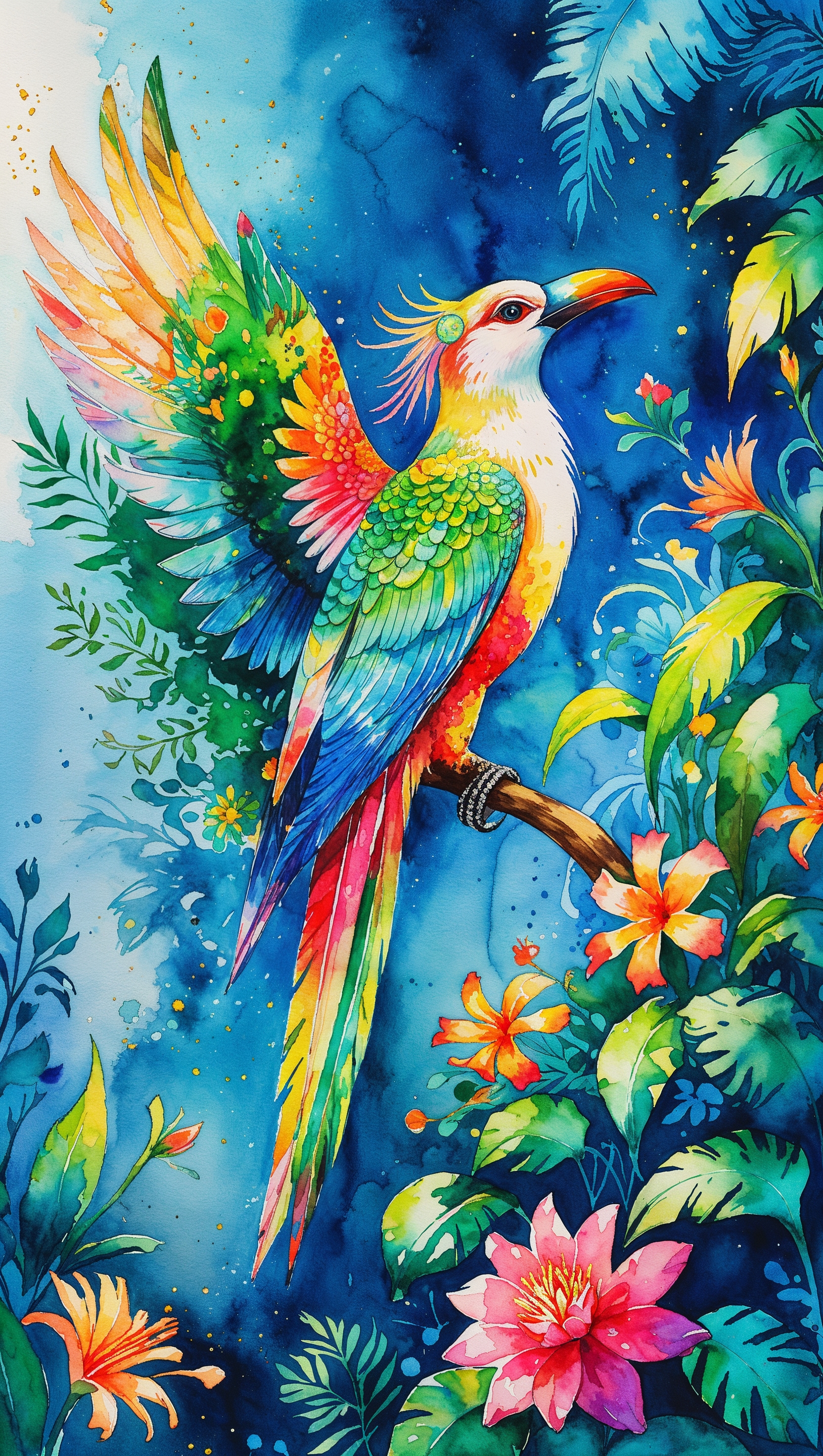 Watercolor illustration of Aztec myths as iPhone wallpaper