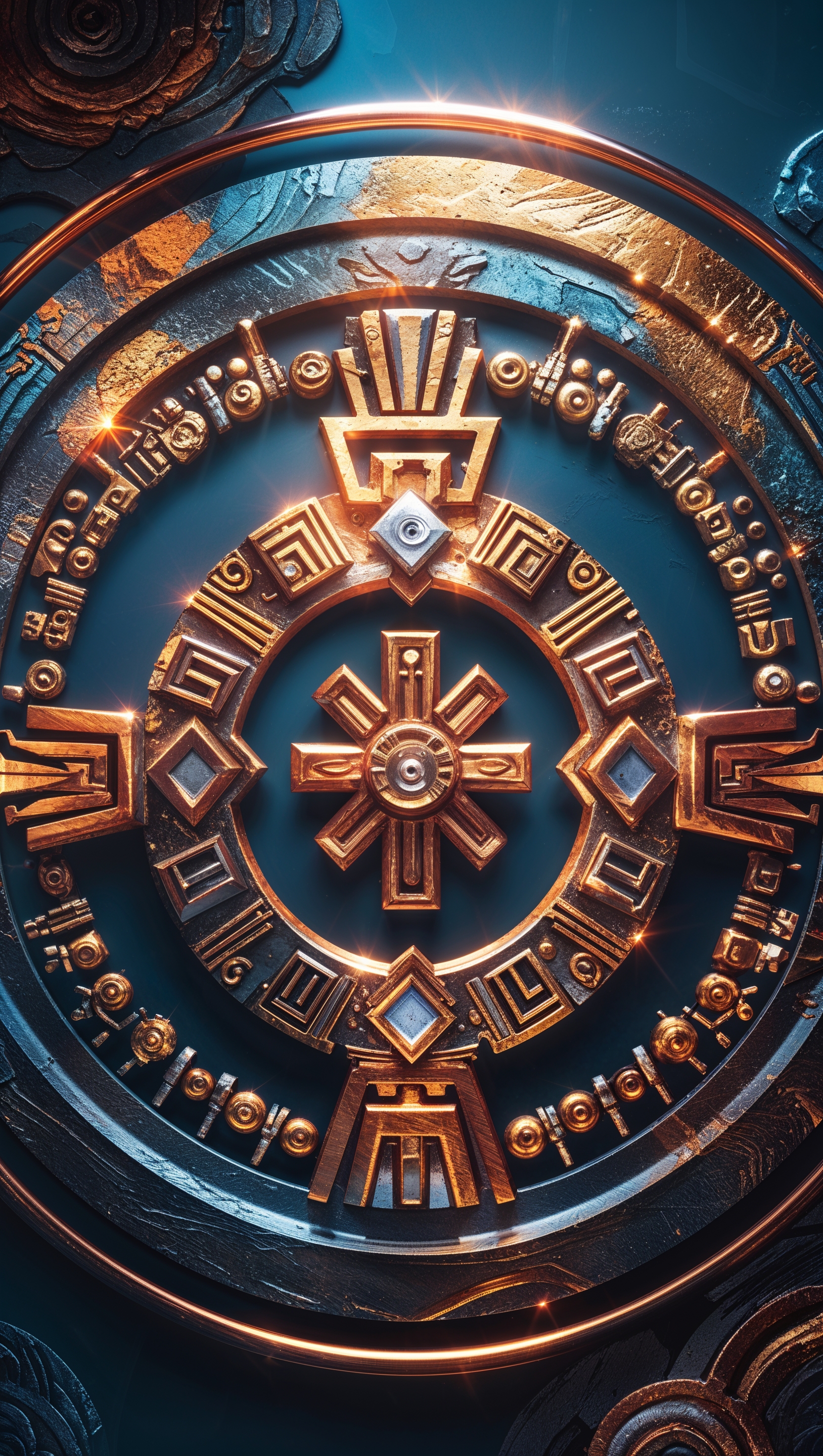 Metallic effect on ancient Aztec symbols iPhone wallpaper