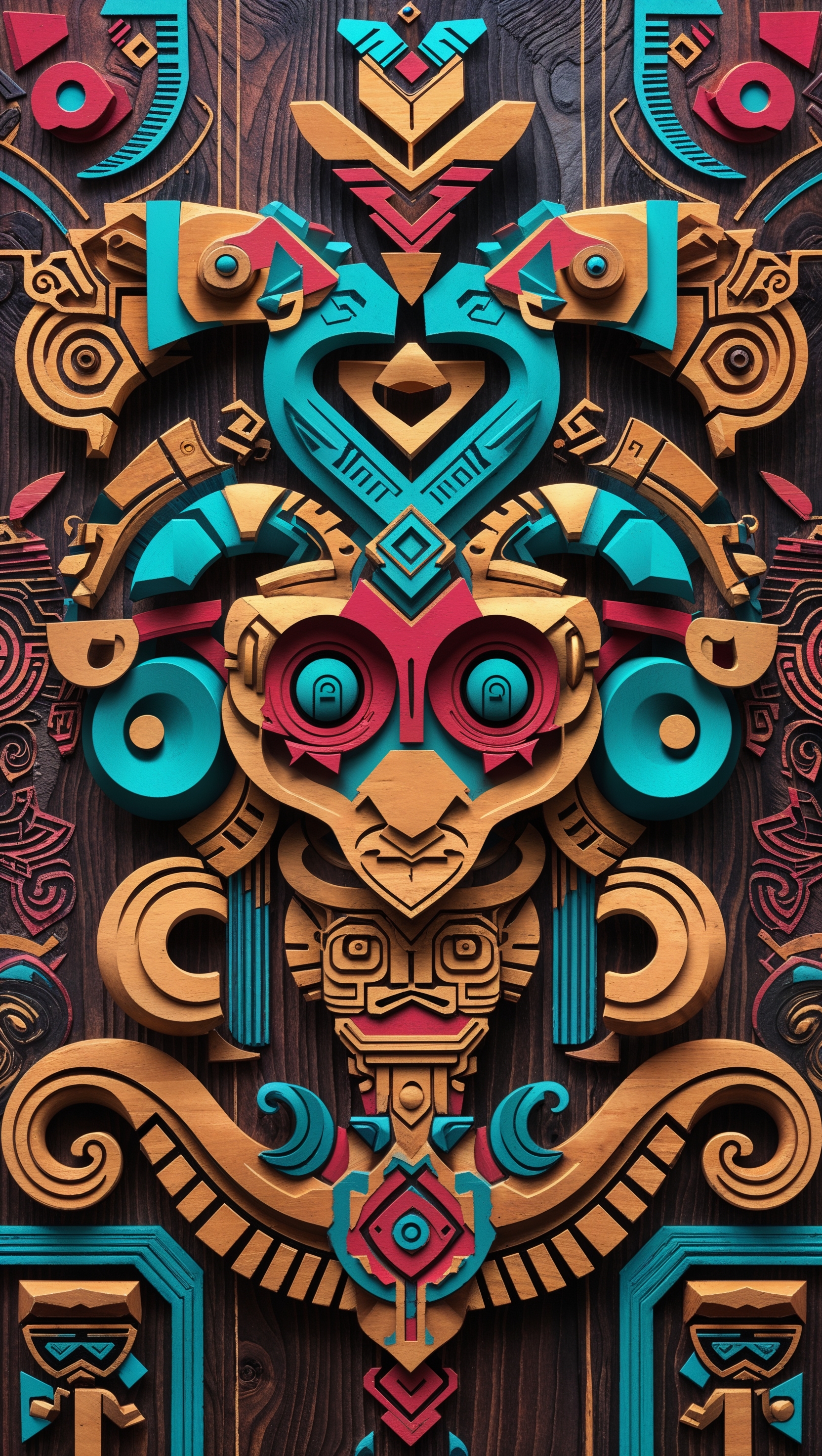 Engraved wood-style Aztec design iPhone wallpaper