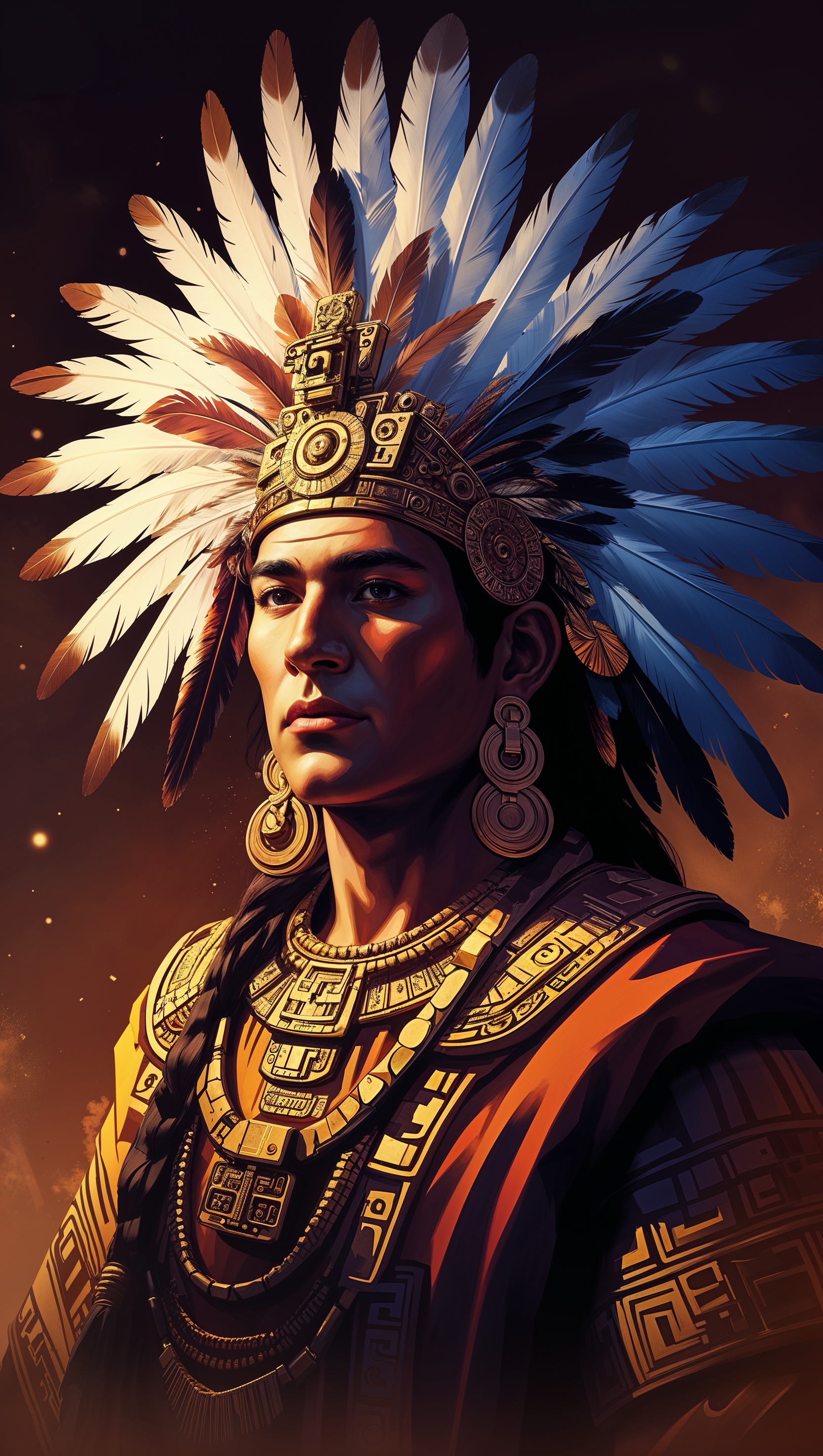 Shadowed portrait of an Aztec emperor for iPhone wallpaper