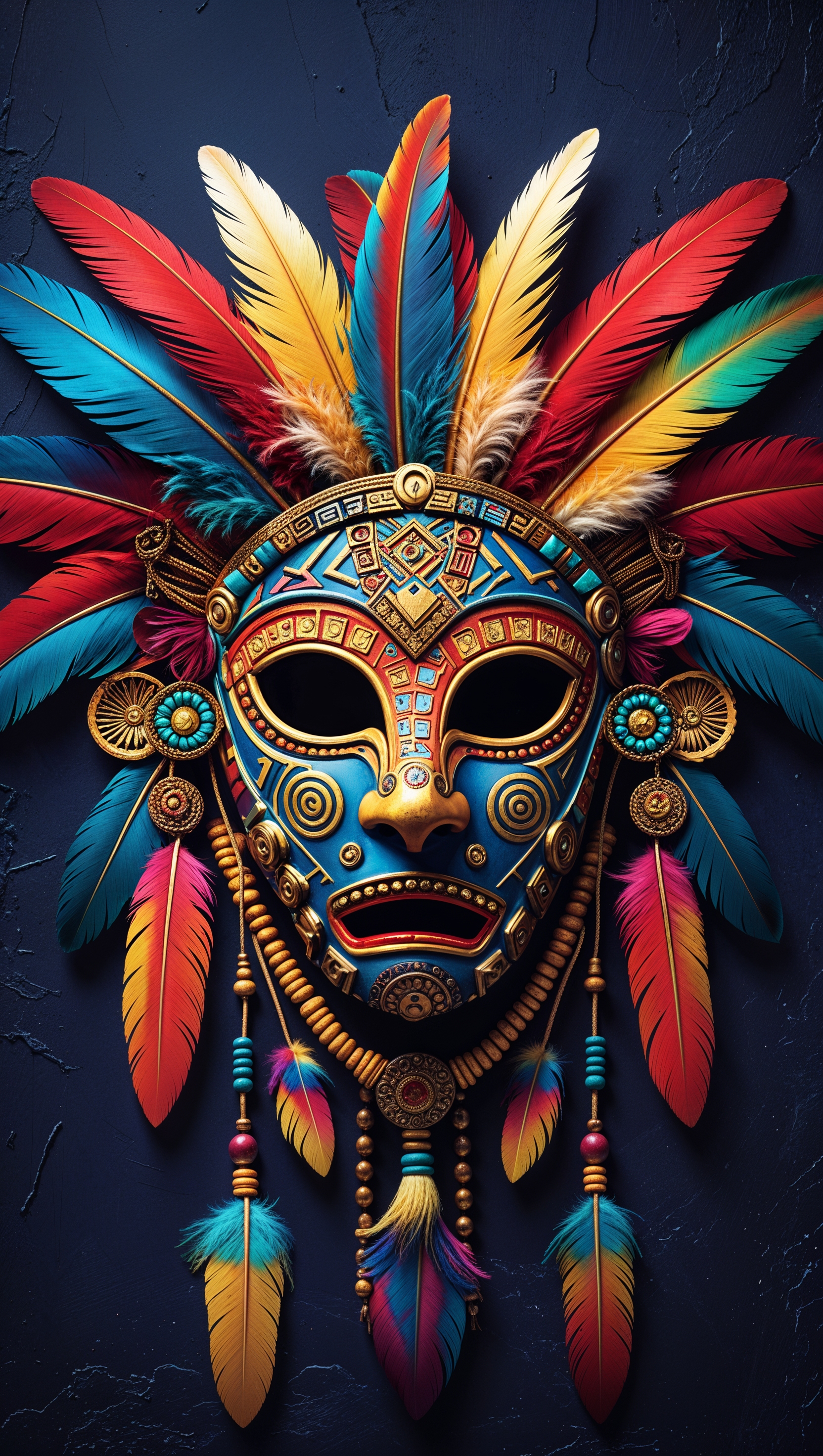 Aztec mask design on a dark background wallpaper for iPhone