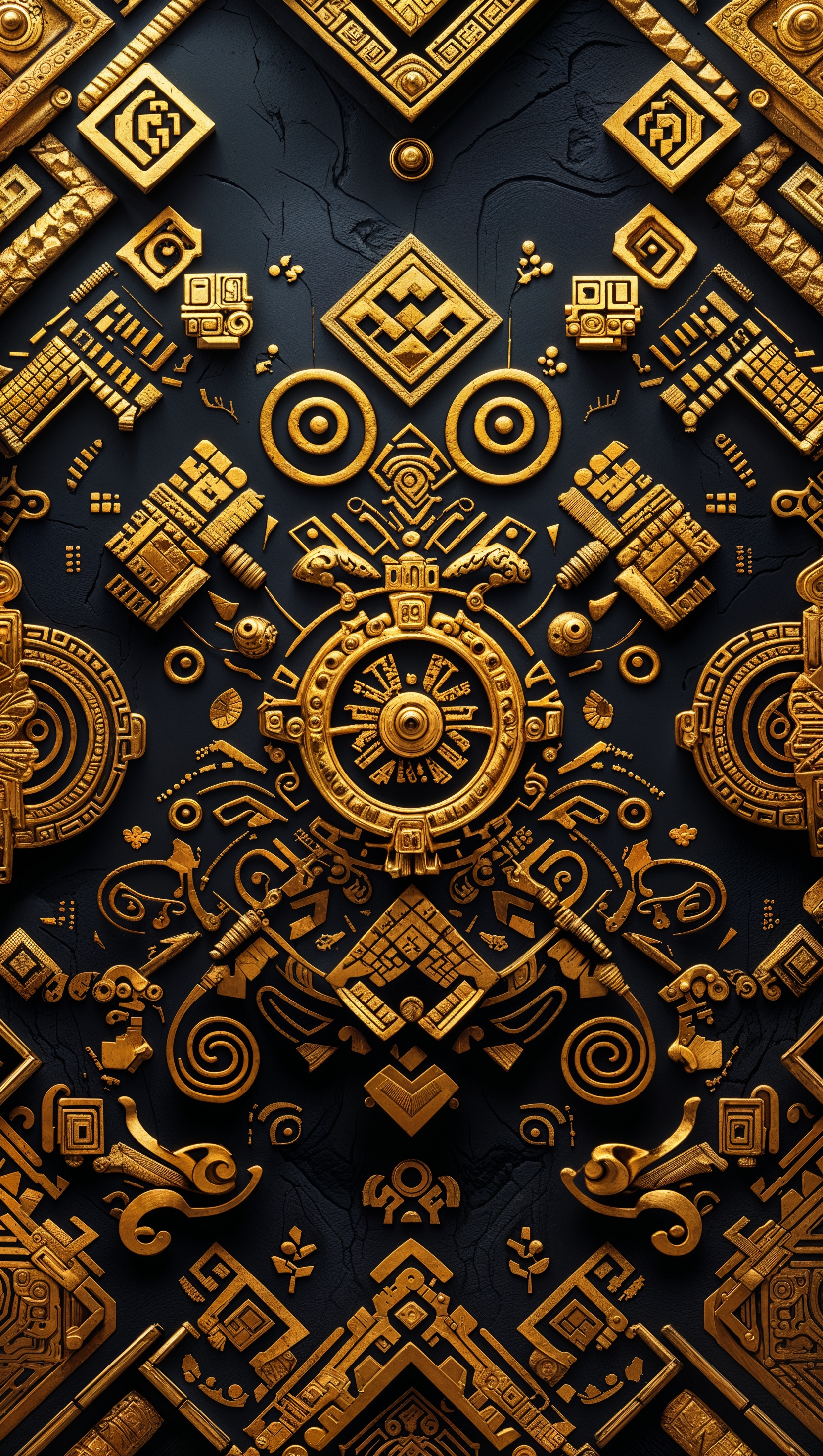 Aztec golden patterns on a black background iPhone wallpaper