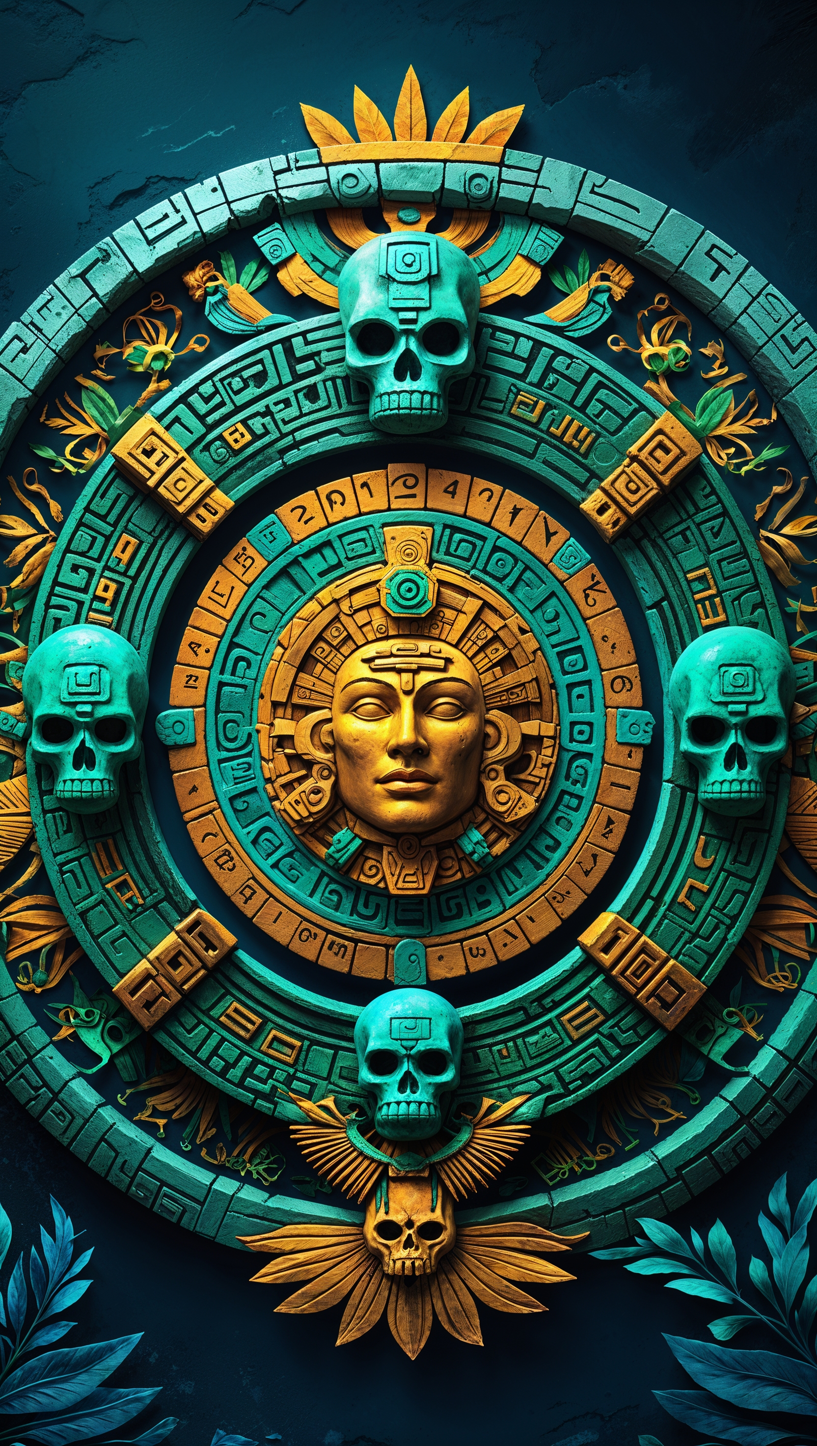 Highly detailed Aztec calendar design as iPhone wallpaper