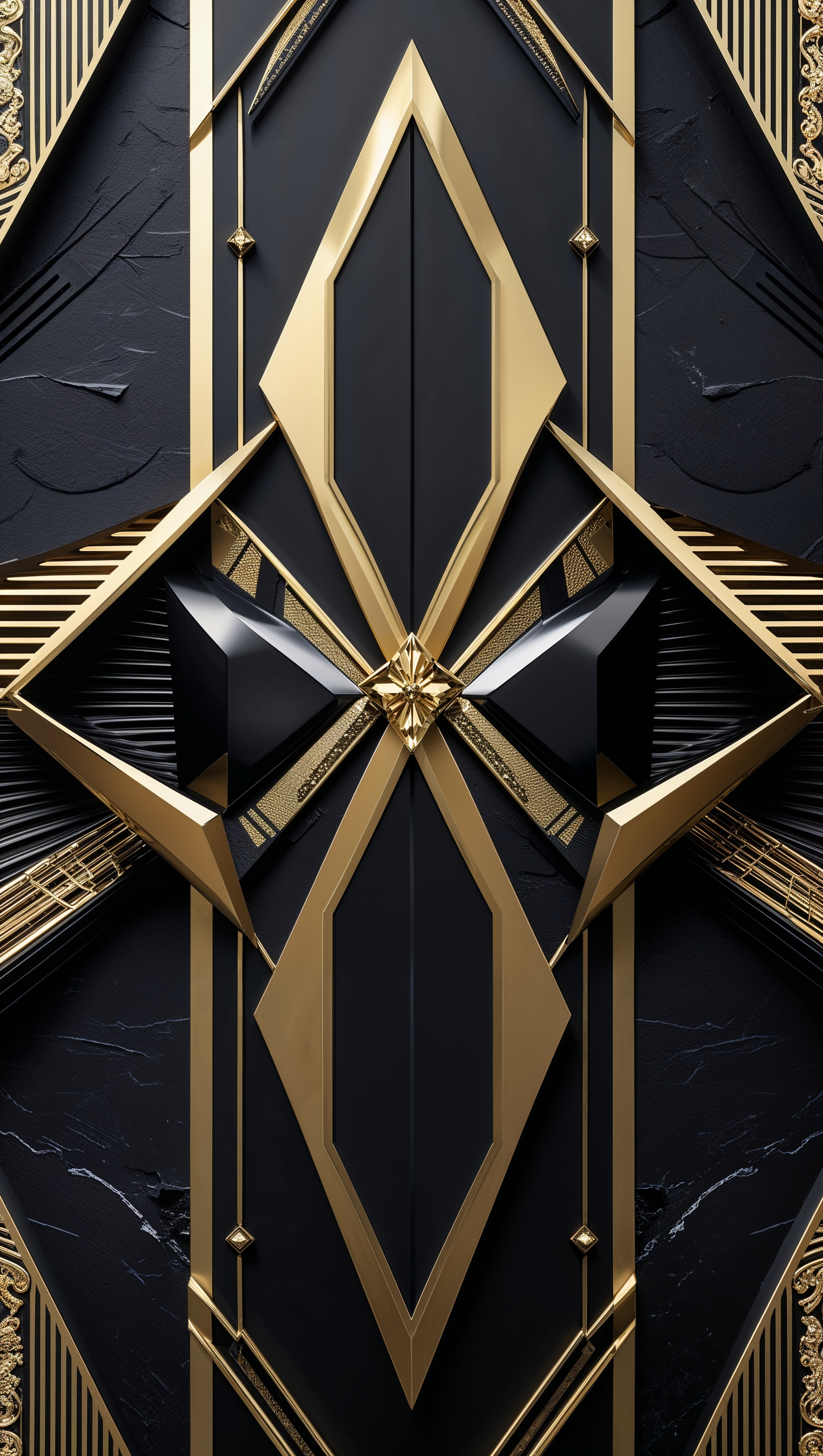 Generate a black and gold wallpaper with linear art designs