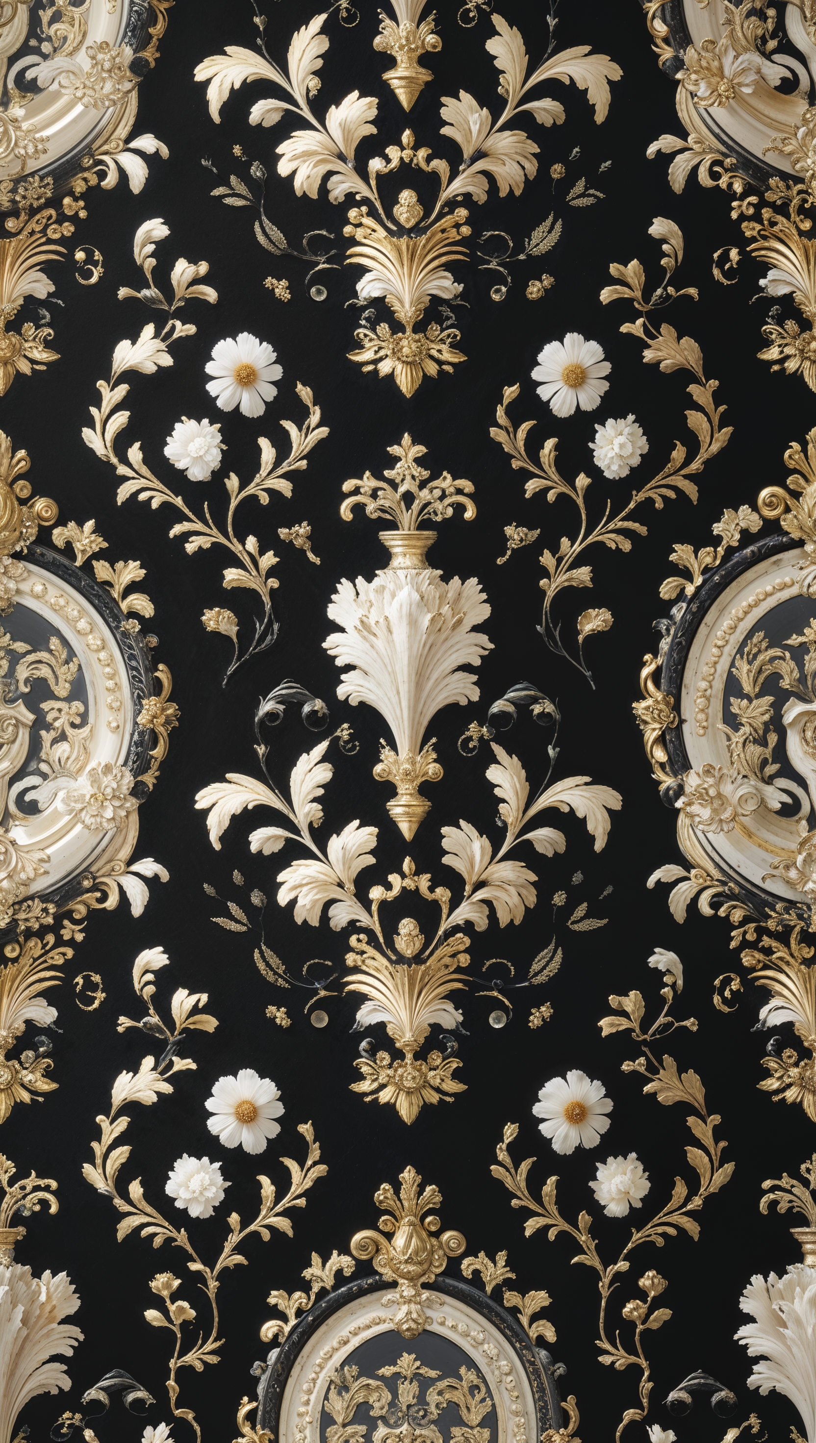 Create a black and gold wallpaper with classical art designs